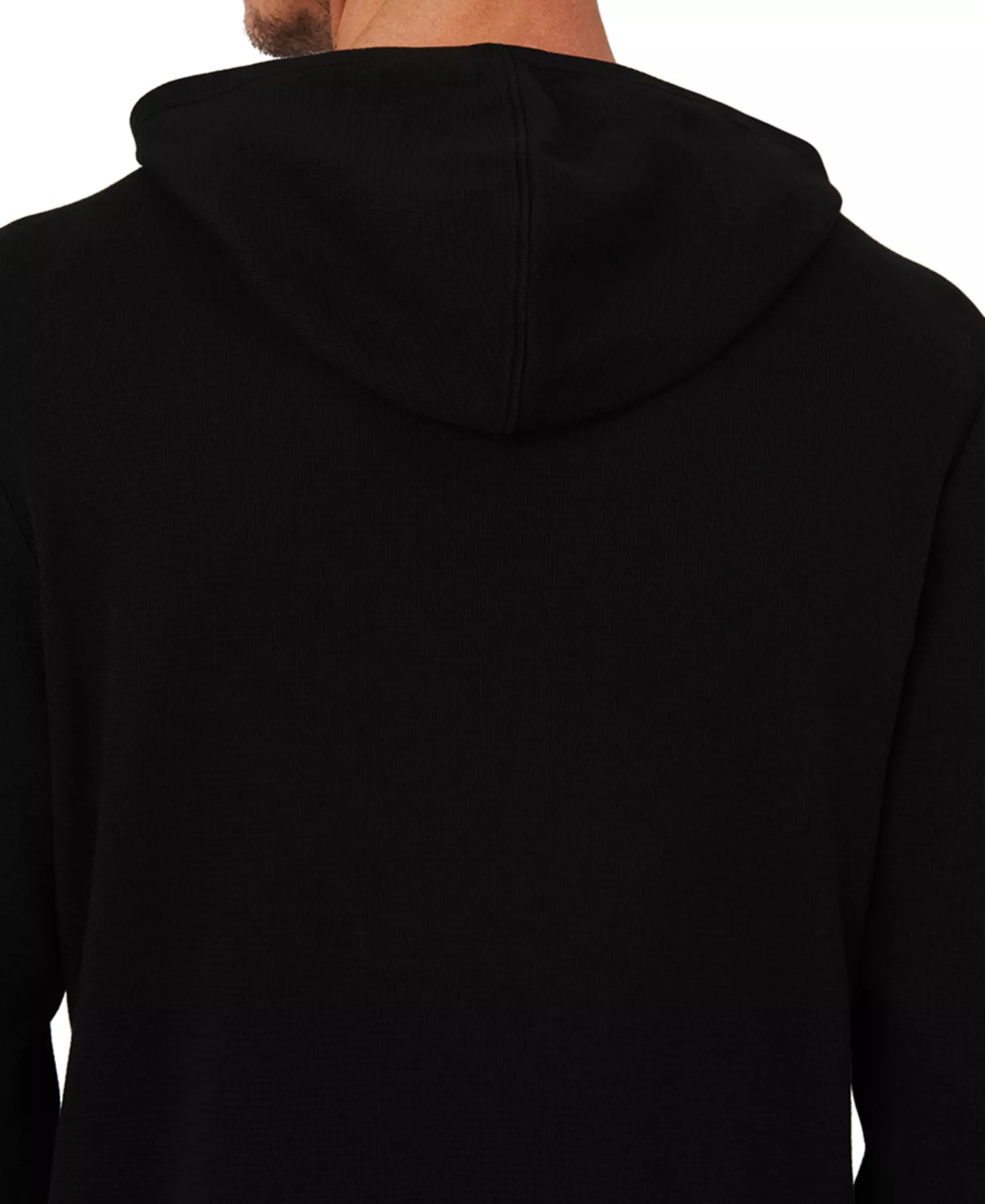 Men's Waffle-Knit Thermal Hoodie  - Black - L