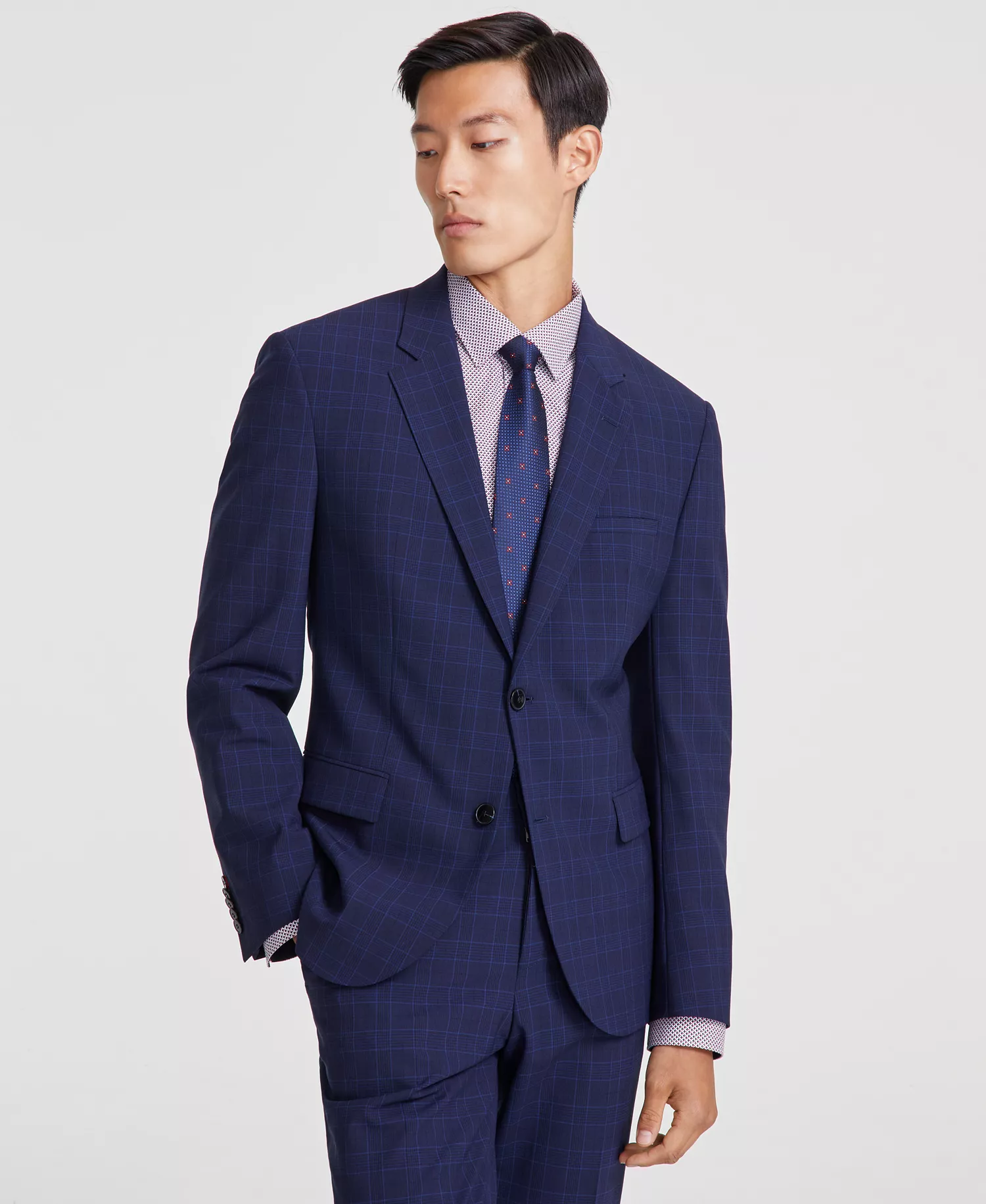 Men's Modern-Fit Wool Suit - CLOSE OUT! - Blue Plaid - 36R