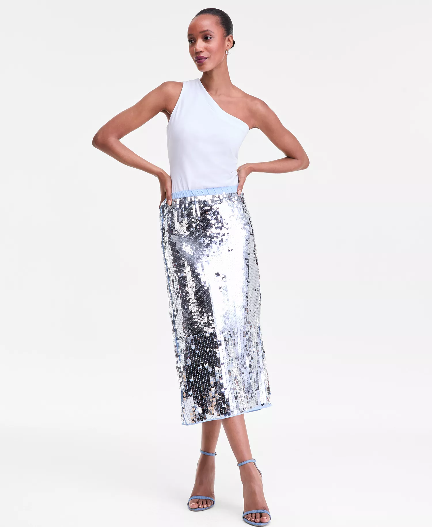 Women's Sequin Skirt, Macy's Exclusive - Shiny Silv - L