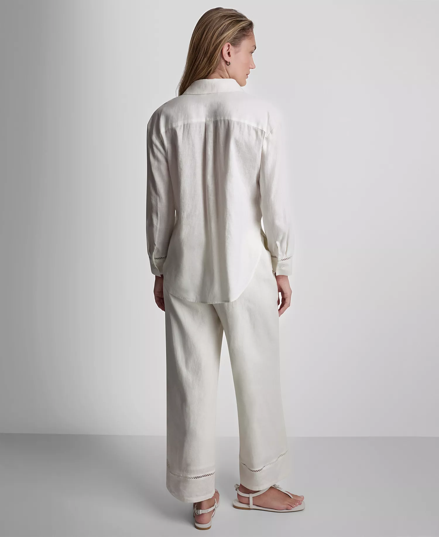 Petite Linen-Blend Long-Sleeve Button Front Shirt - Ivory - PL