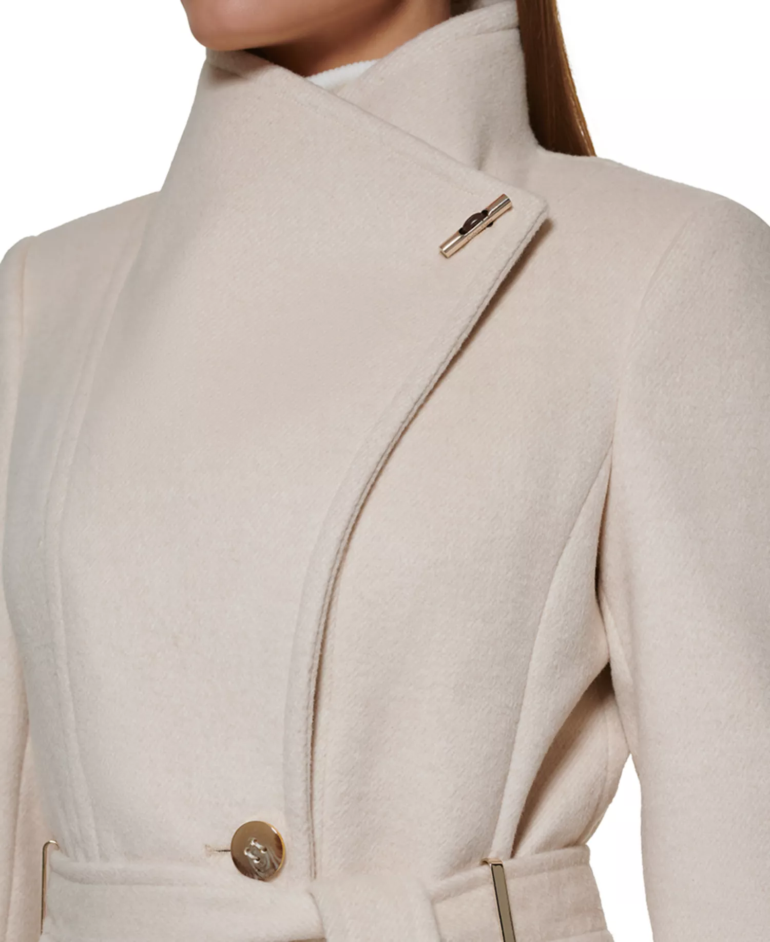Women's Petite Asymmetrical Belted Wrap Coat, Created for Macy's - Nude - PS