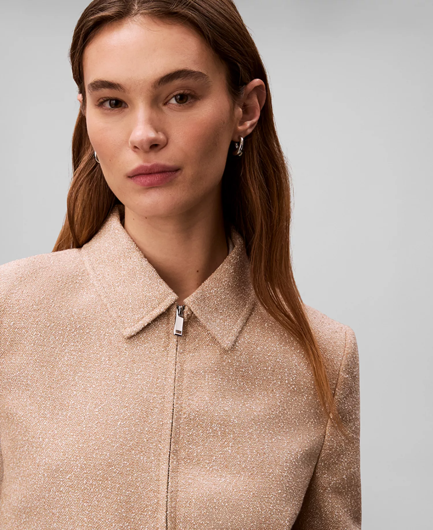 Women's Boucle Point Collar Shirt Jacket and Straight Leg Pants - Tigers Eye - 10