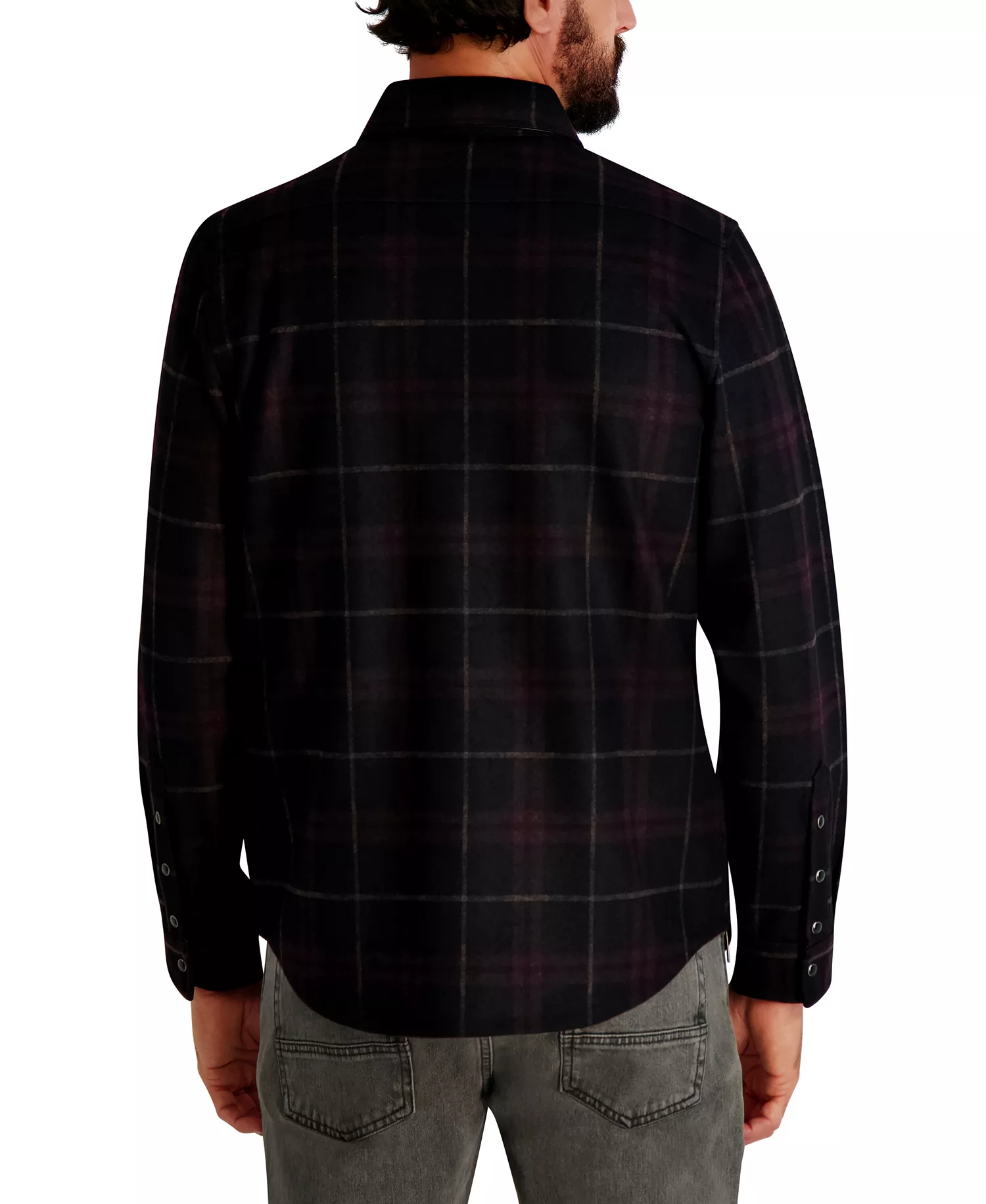 Men's Plaid Pattern Shirt Jacket - Wine - M