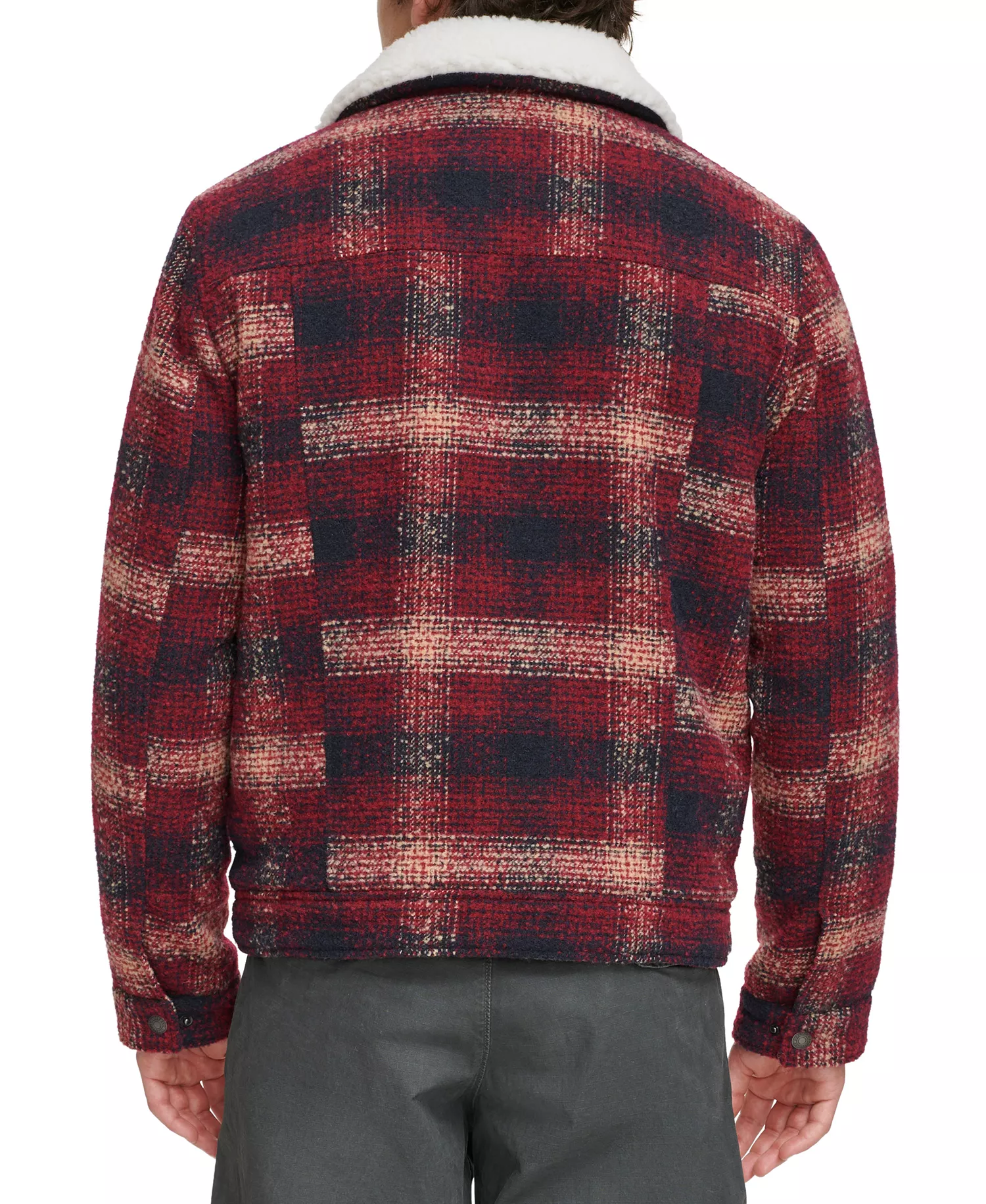 Men's Plaid Fleece-Lined Trucker Jacket - Red Multi - 2XL