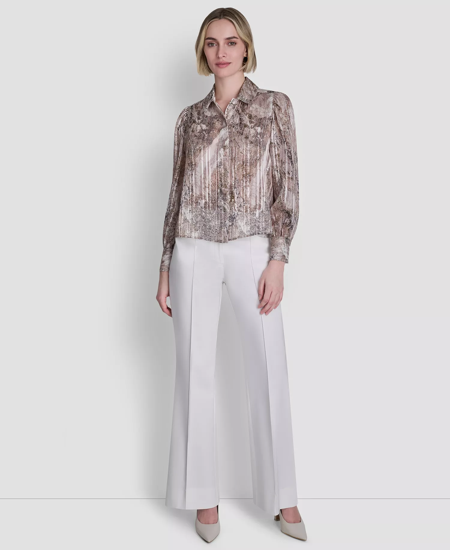 Petite Printed Long-Sleeve Top - Coconut/Travertine - P/L