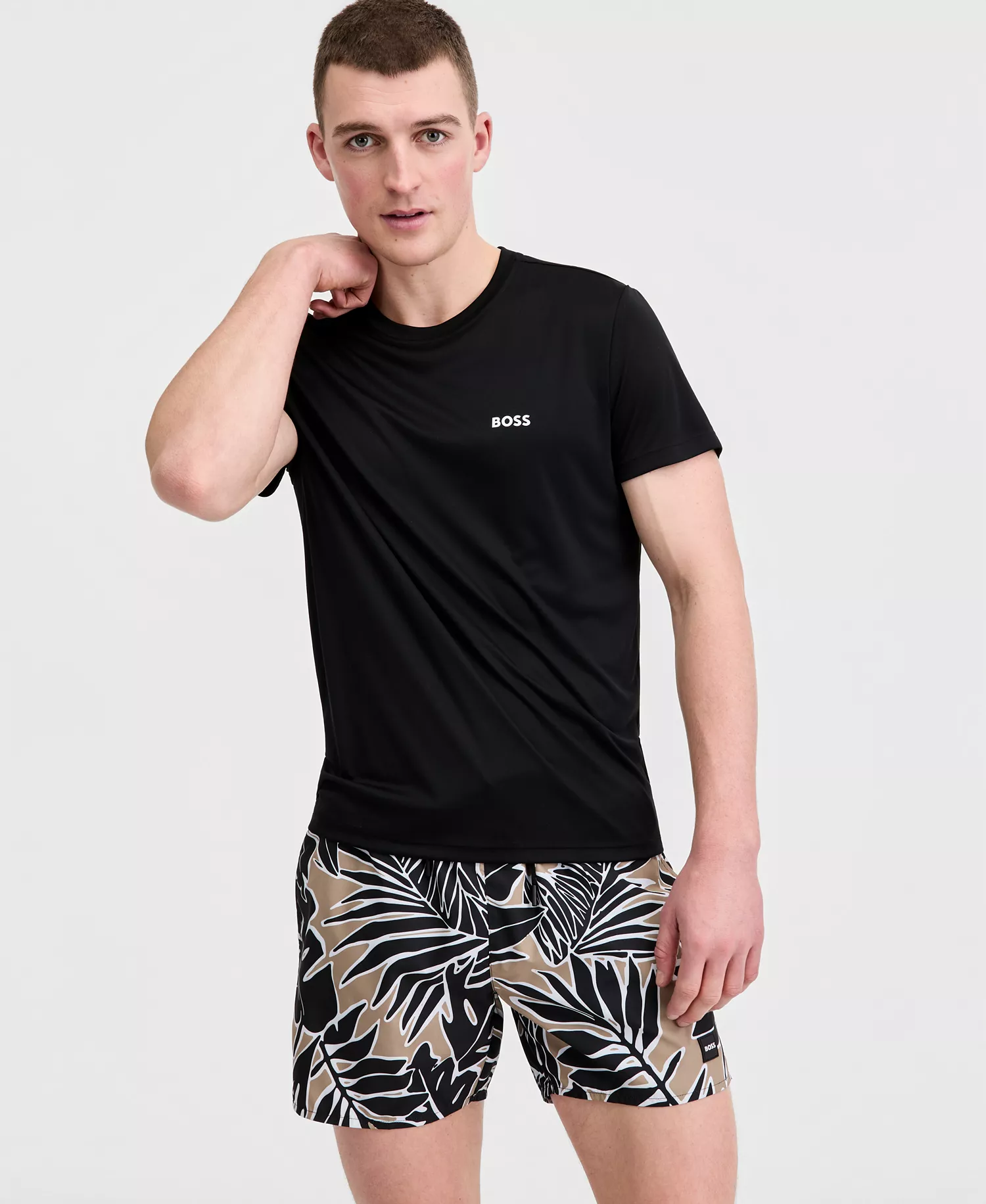 BOSS by Men's Short-Sleeve Sun Protection Rashguard Swim Shirt - Black - 2XL