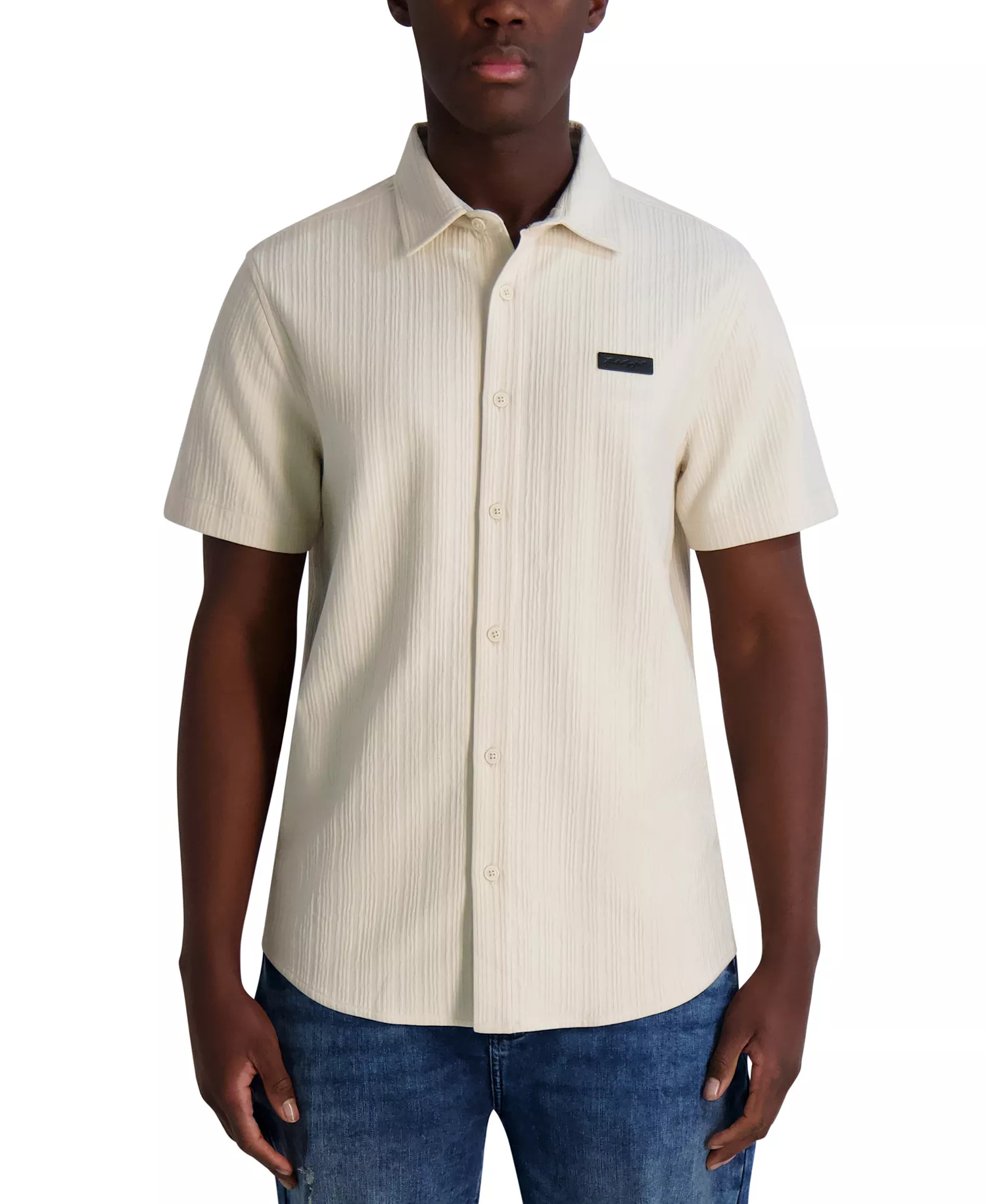 Men's Short Sleeve Button Front Shirt - Natural - S
