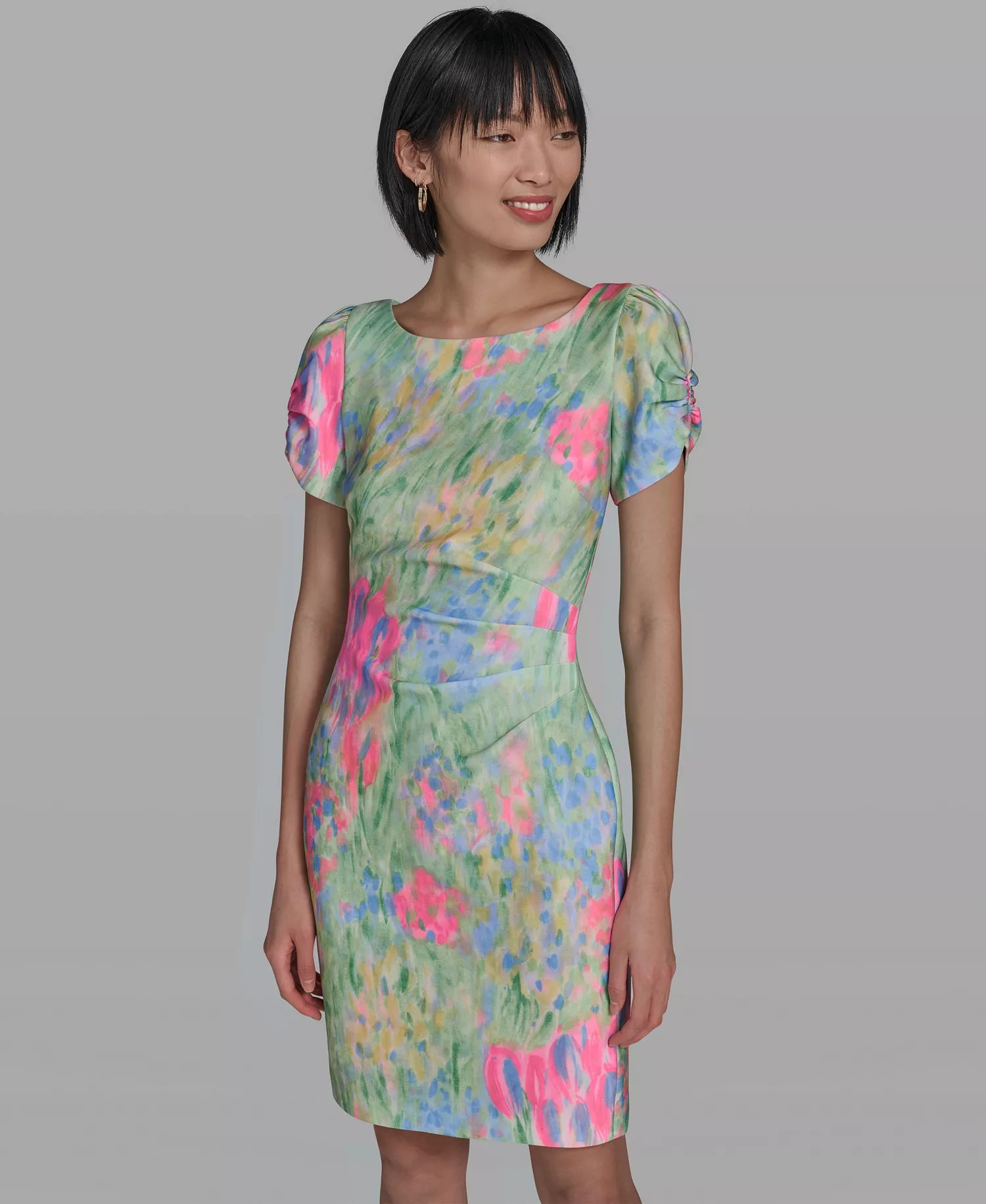 Women's Printed Boat Neck Sheath Dress - Pink Sherbet/Tea Green Multi - 0