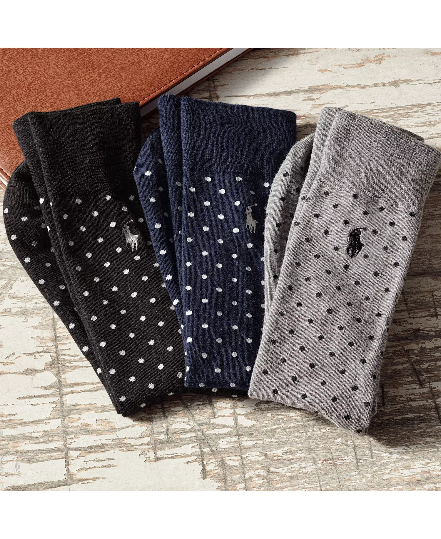 Men's Classic Dot Dress Socks, 3-Pack - Navy/Gray/Black - 10-13