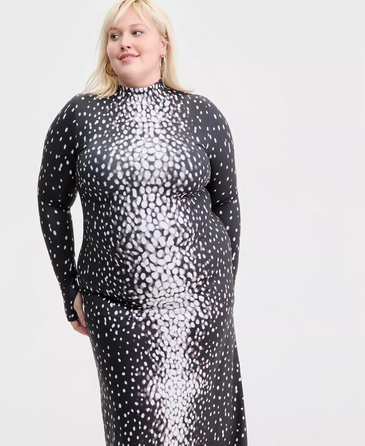 Trendy Plus Size Printed Mock-Neck Midi Dress, Macy's Exclusive - White - 0X