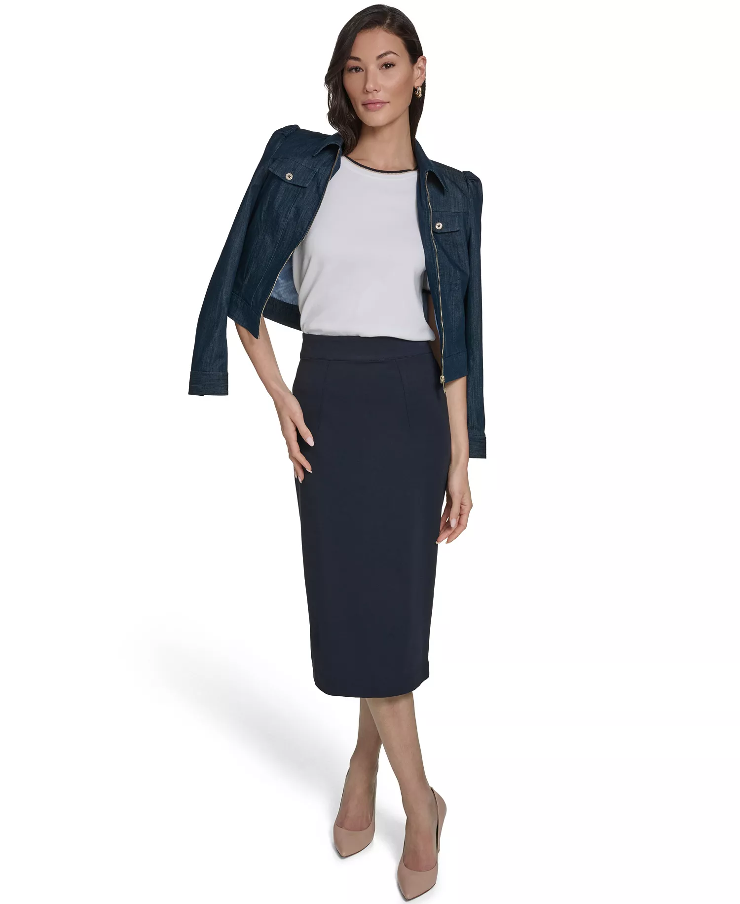 Women's Short-Sleeve Tipped Sweater - Bright White Multi - L