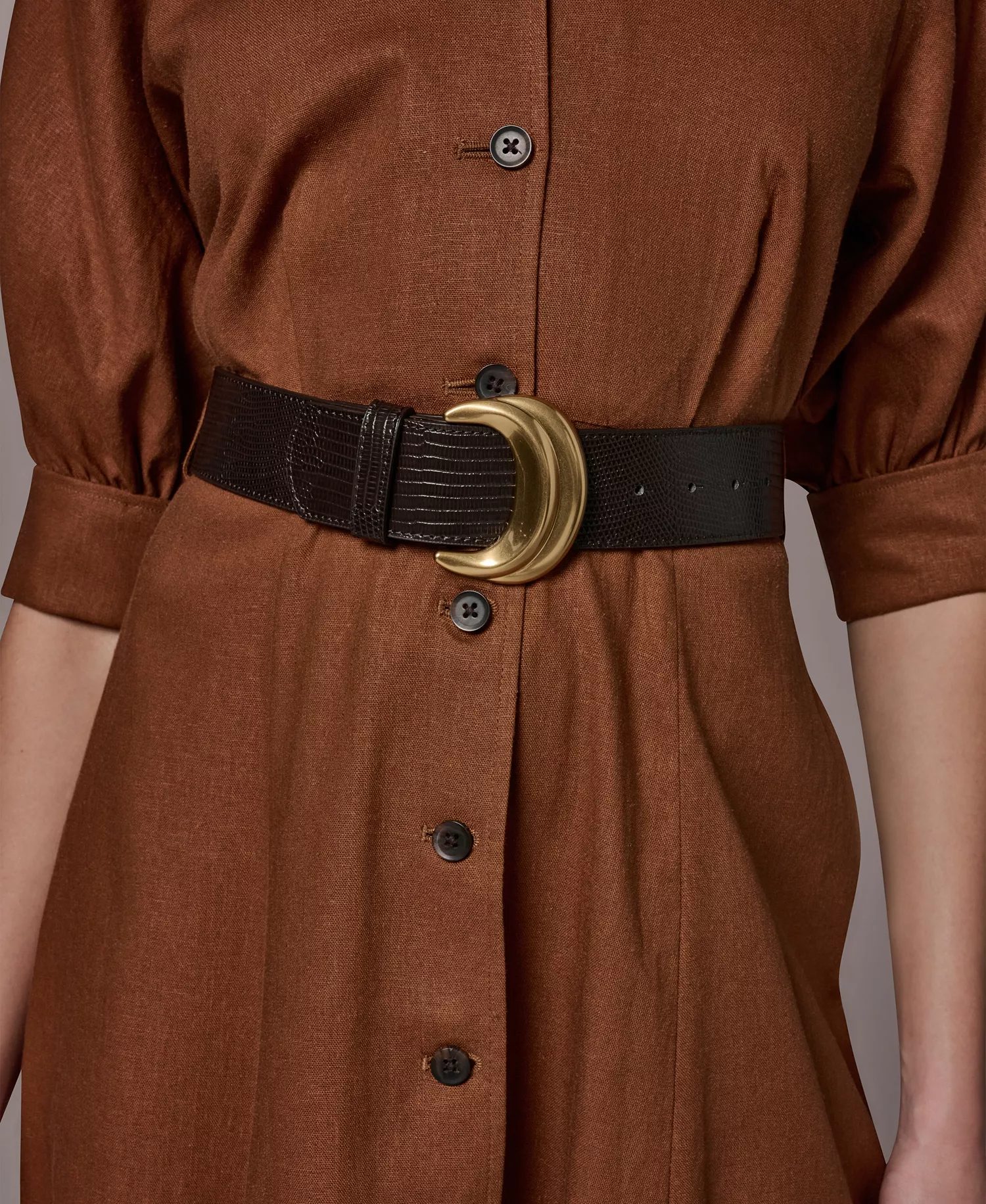 Women's Collared Neck Shirt Dress - Cognac - 10