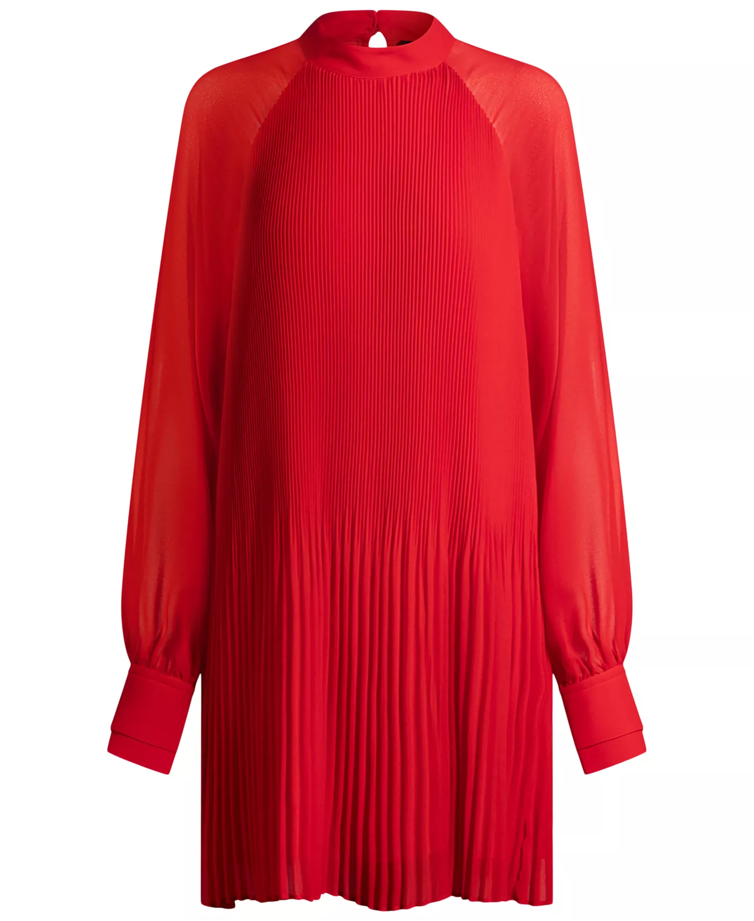 Women's Plisse Pleats High-Neck Dress - Bright Red - 6