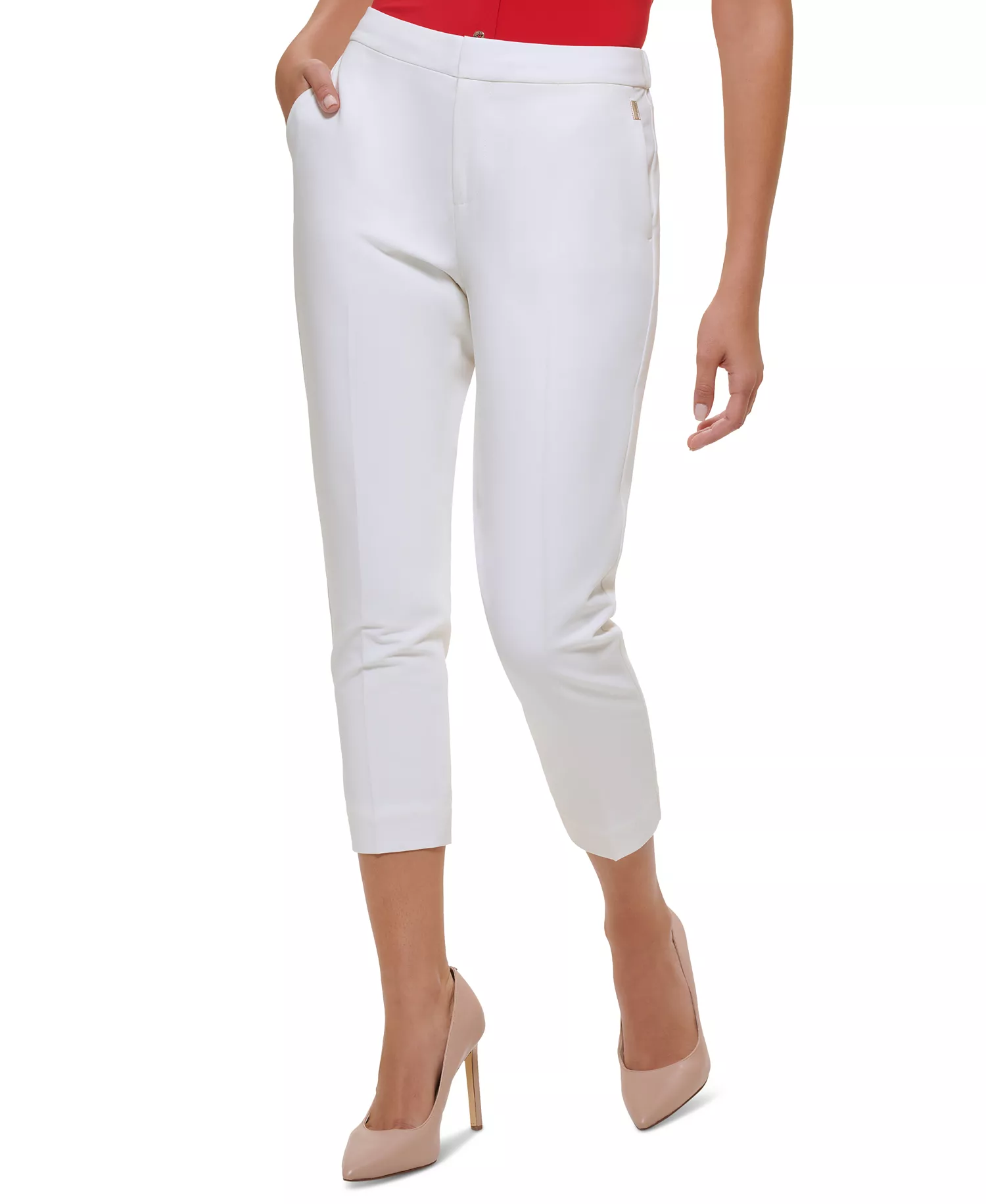 Women's Cropped Elastic-Back Sloane Ankle Pants - Ivory - 10