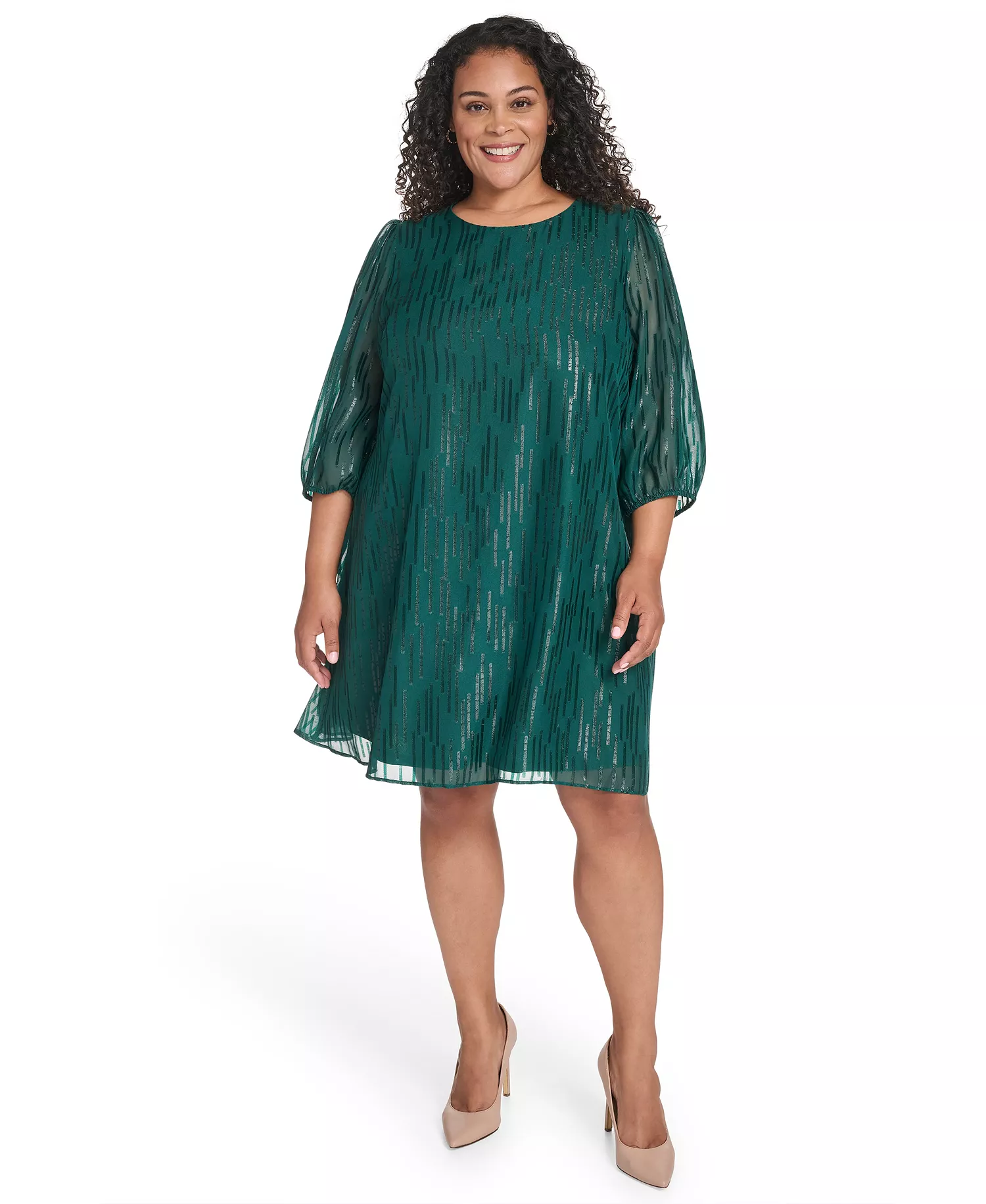 Plus Size 3/4-Sleeve Shift Dress - Evergreen - 16W