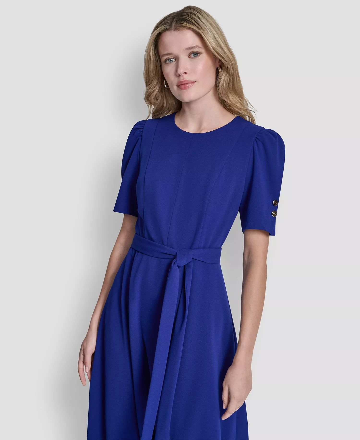 Women's Short-Sleeve Jewel Neck Midi Dress - Marine - 10