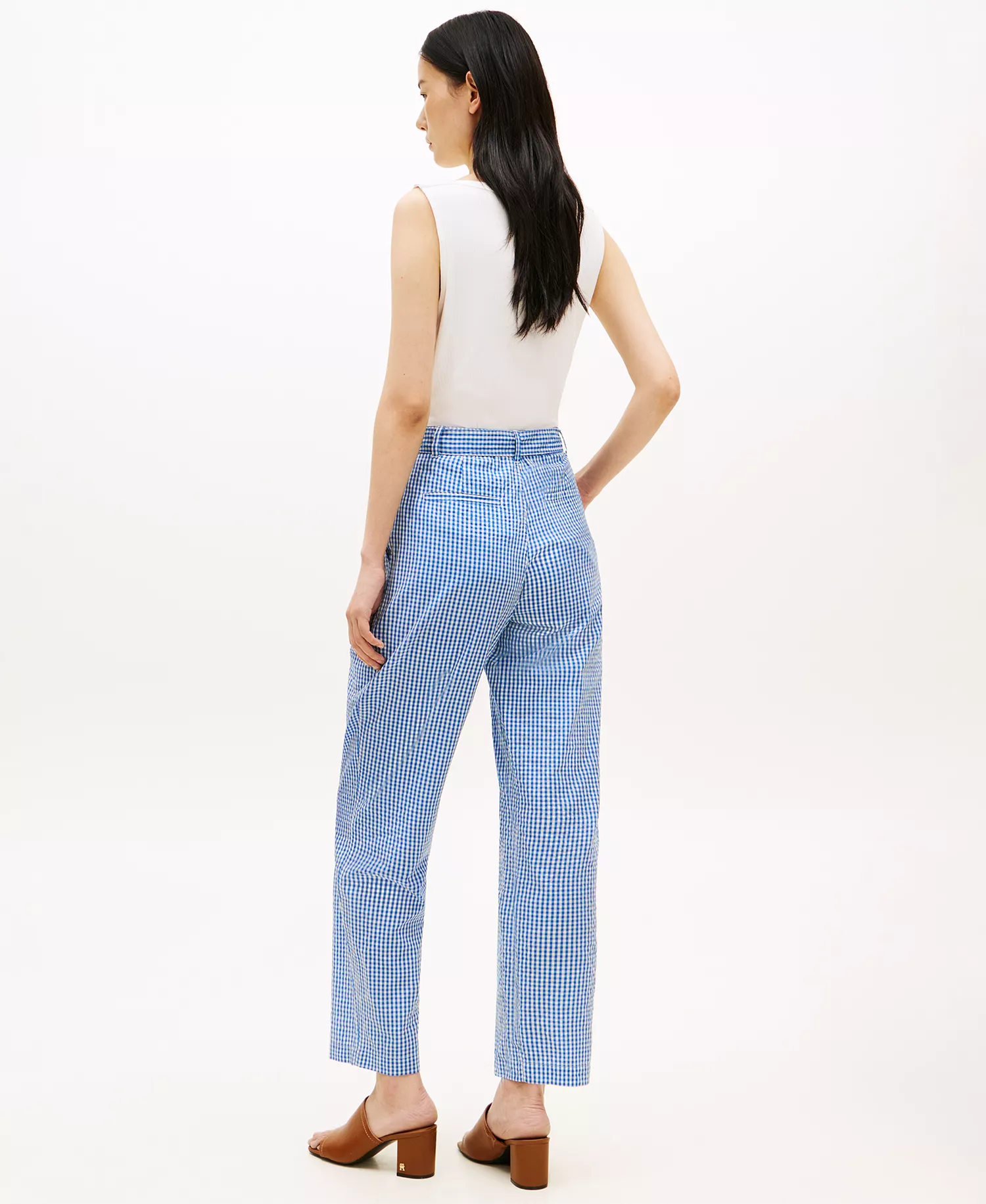 Women's Gingham Belted Tapered Pants - Blue Orbit - L