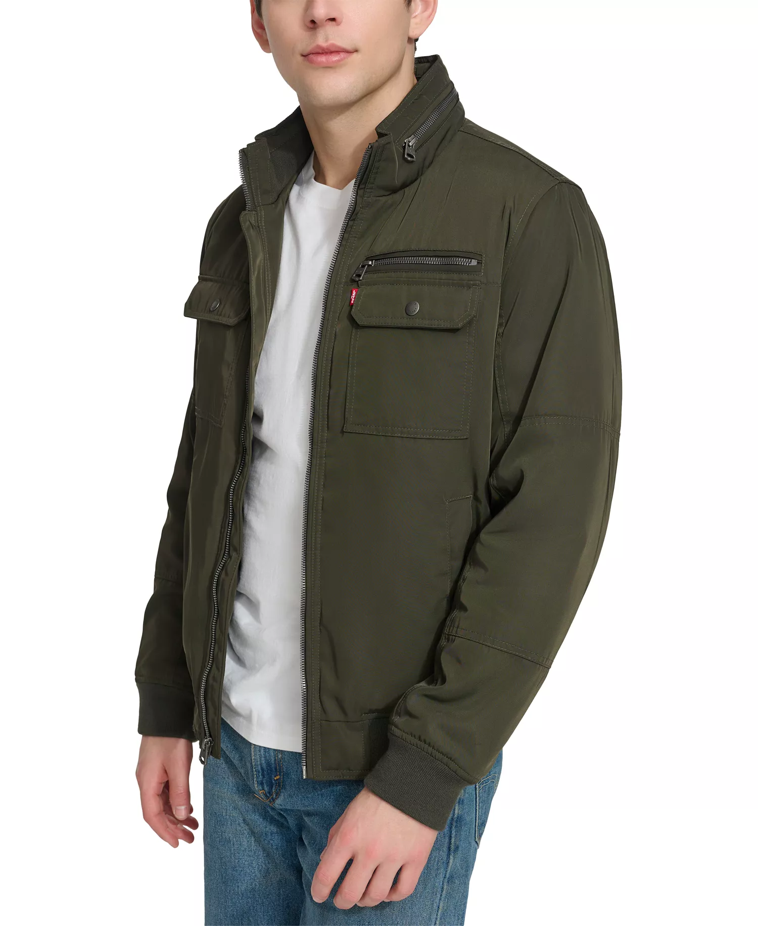 Men's Twill Stand-Collar Jacket - Army Green - 2XL