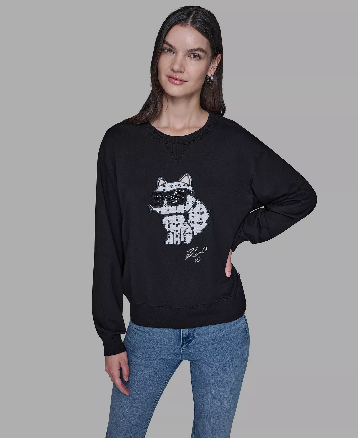 Women's Emoji Choupette Detail Sweater - Black - L