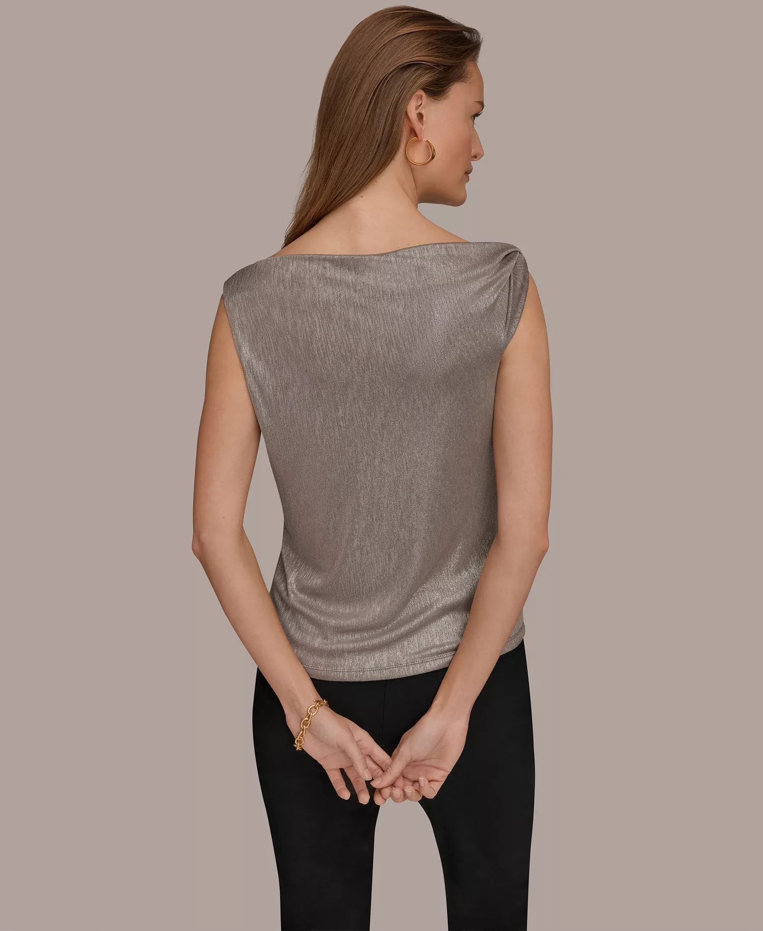 Women’s Foil Asymmetric Neck Top - Tuscan Grey/Silver Foil - L