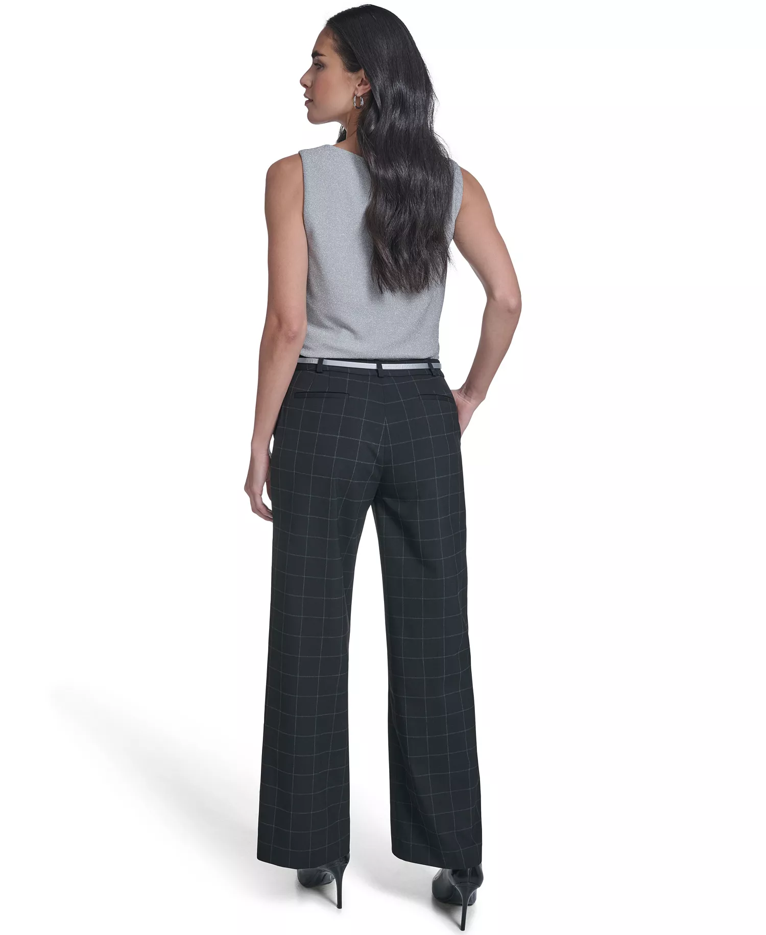 Women's Windowpane Wide-Leg Pants - Black/white - 10