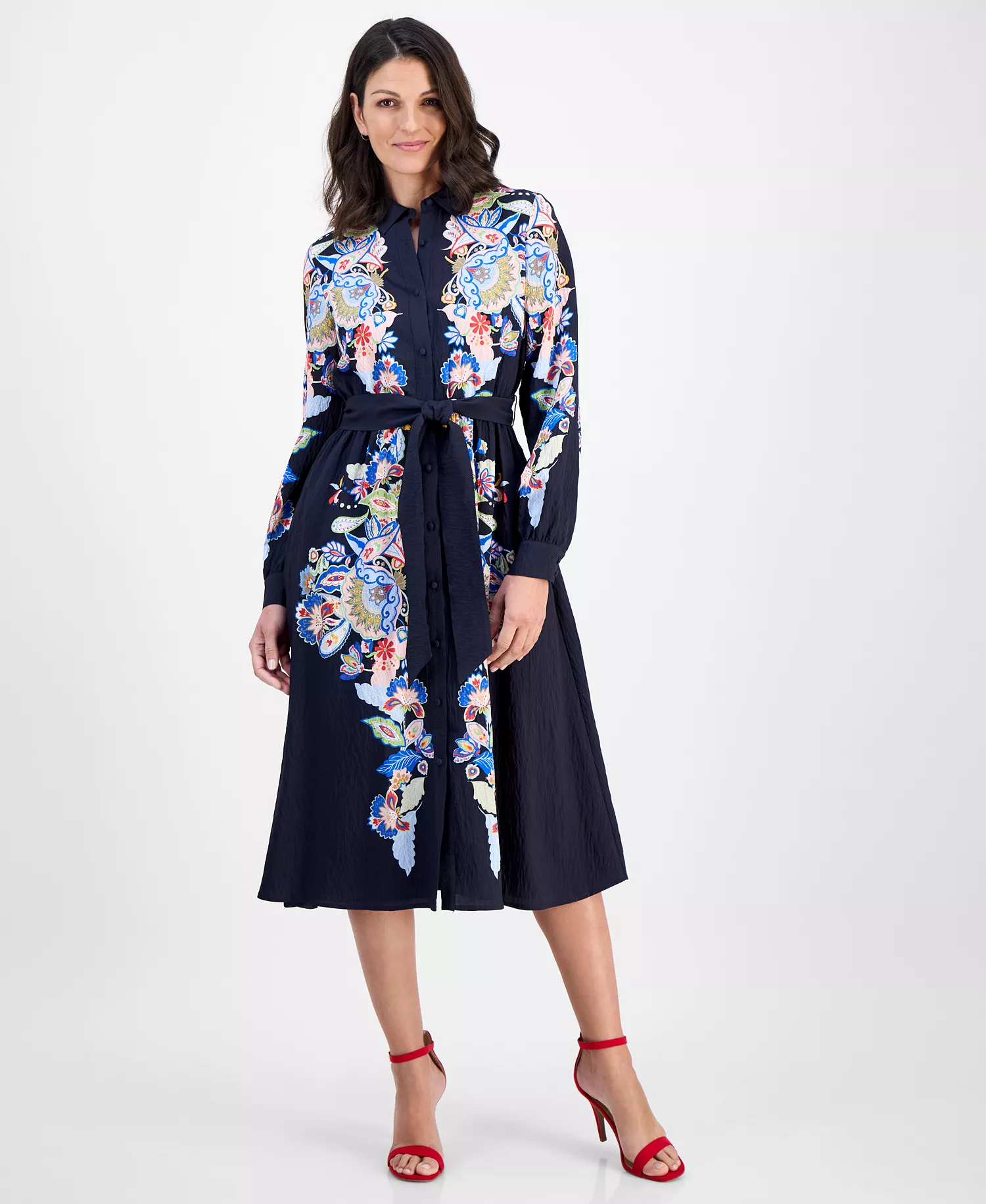 Women's Paisley Button-Down Midi Dress - Daphne Garden - L
