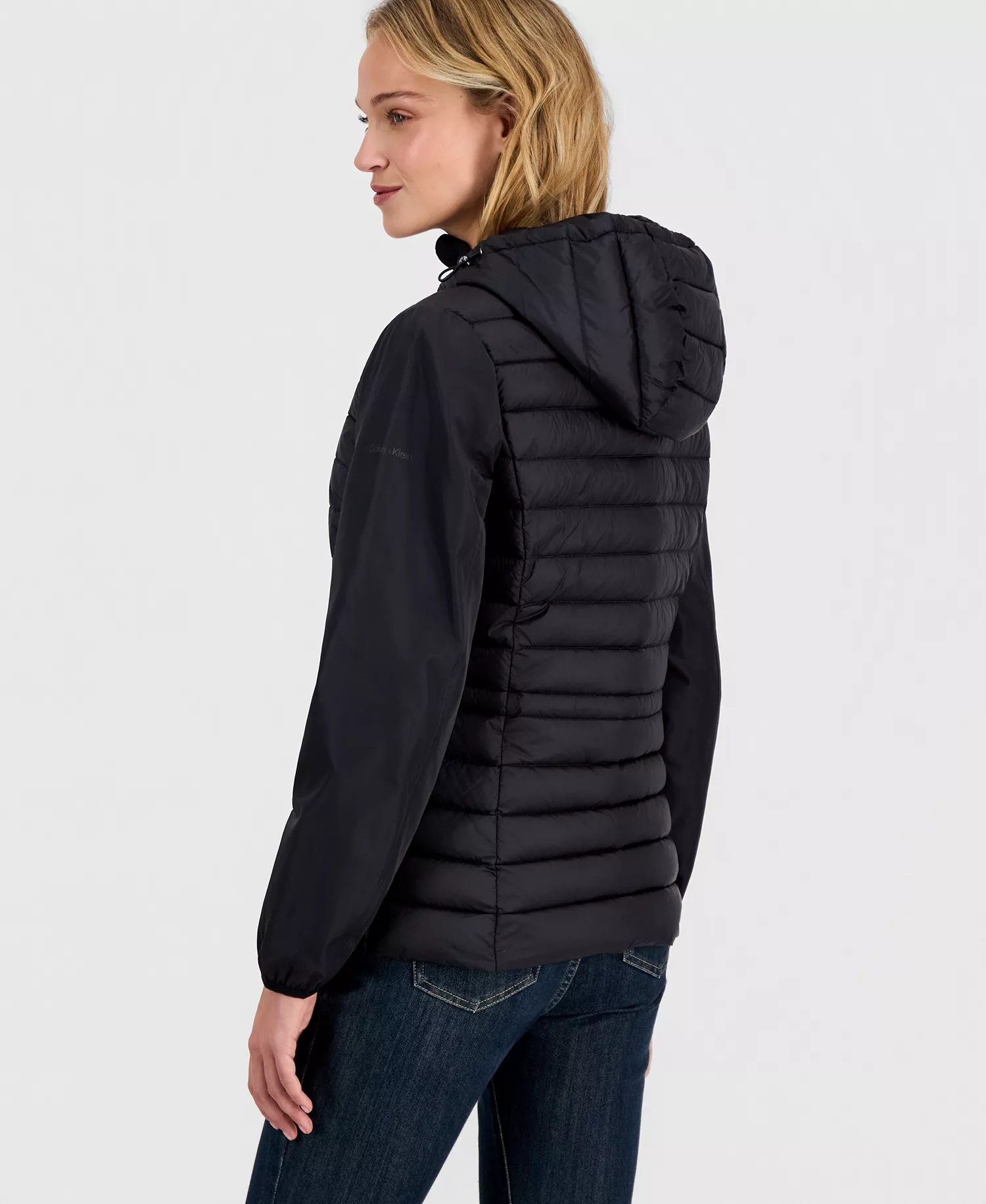 Women's Mixed-Media Packable Coat - BLACK - L