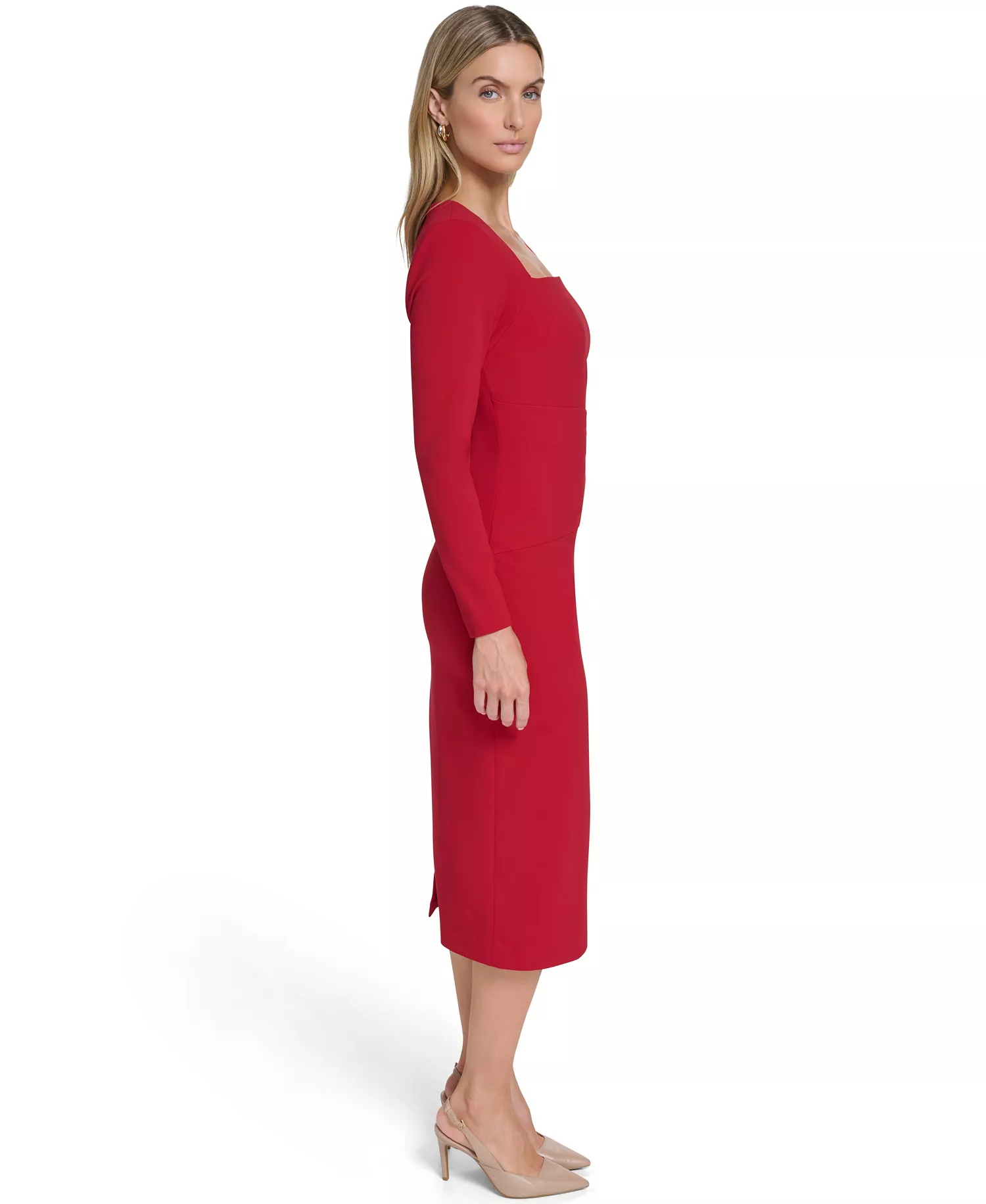 Women's Long Sleeve Midi Dress - Red - 2