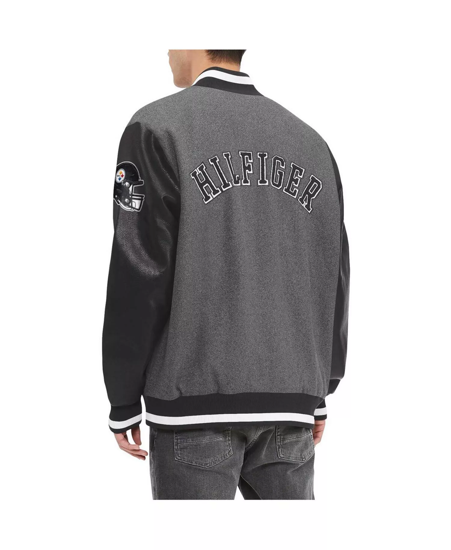 Men's Heather Gray, Black Pittsburgh Steelers Gunner Full-Zip Varsity Jacket - Heather Gray, Black - L