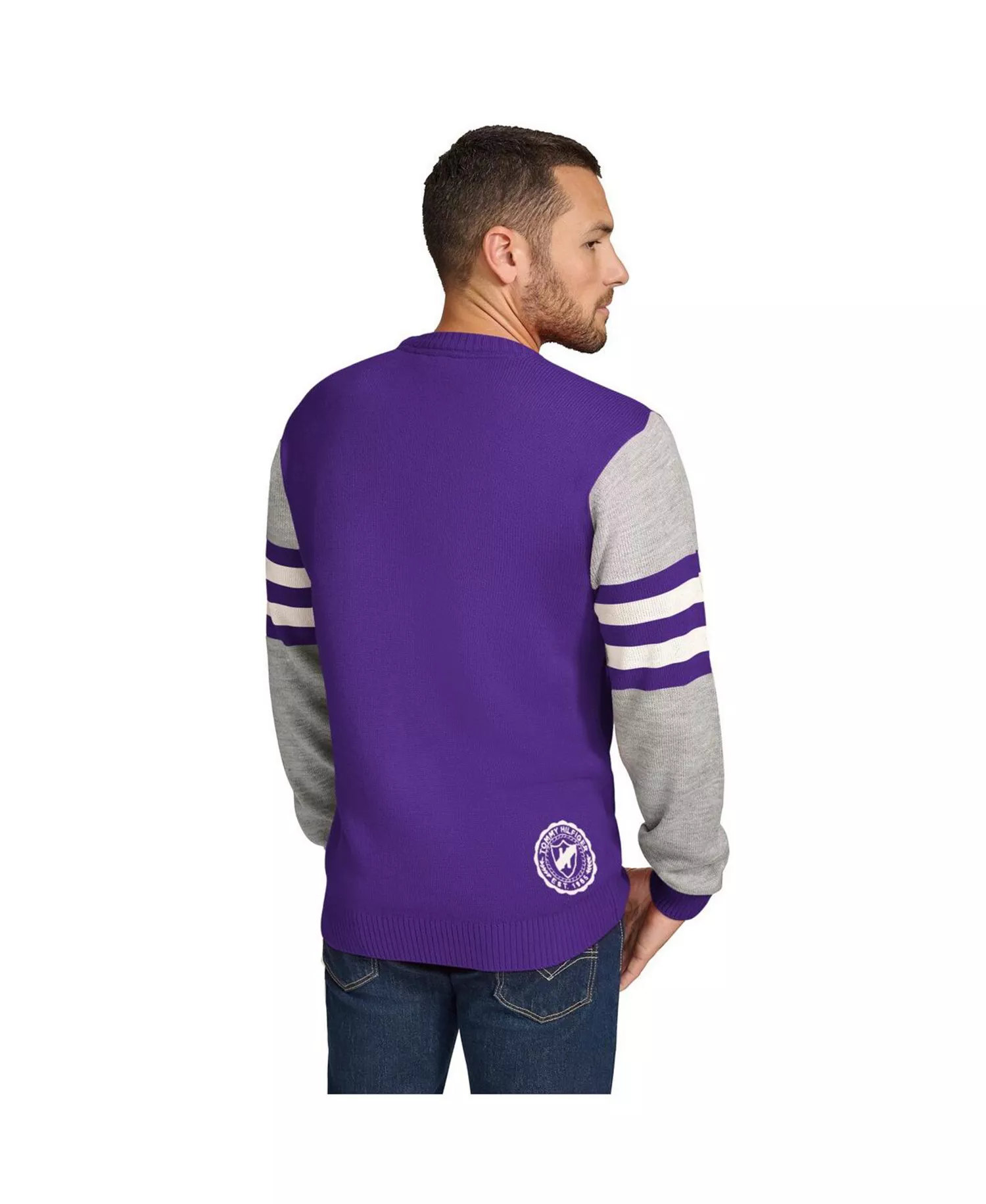 Men's Purple/Heather Gray Minnesota Vikings Acrylic Crewneck Pullover Sweatshirt - Purple, Heather Gray - XXL