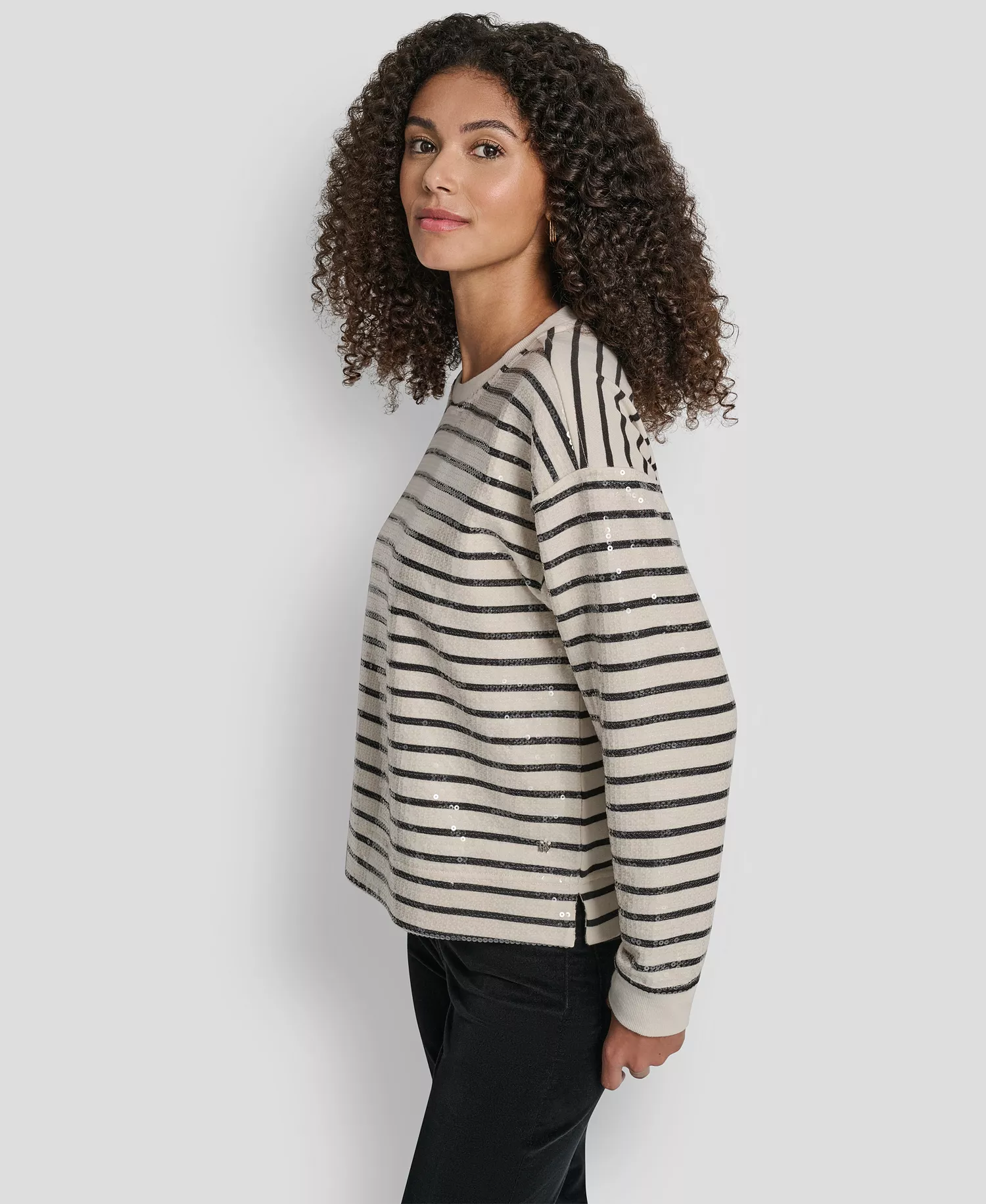 Women's Sequin Long-Sleeve Sweatshirt - Eggnog/black - L