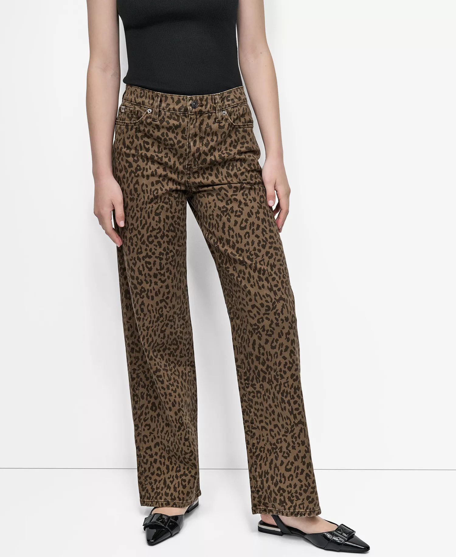Women's Animal Print Mid-Rise Relaxed Straight-Leg Cotton Jeans - Dark Earth Leopard - 24