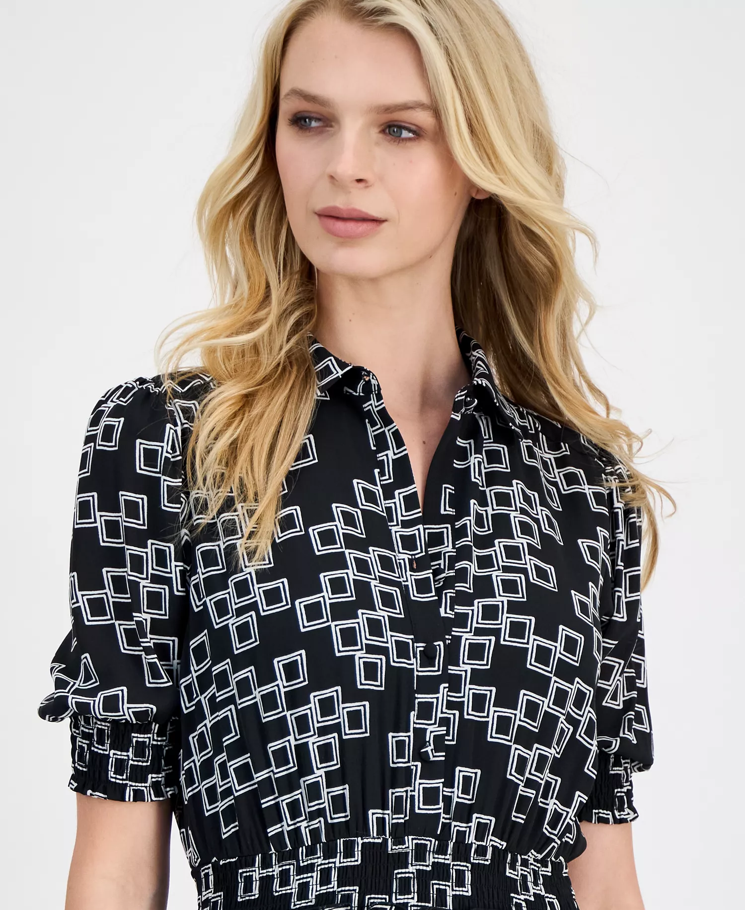 Women's Printed Collared Midi Dress - Black/white Frames Print - L