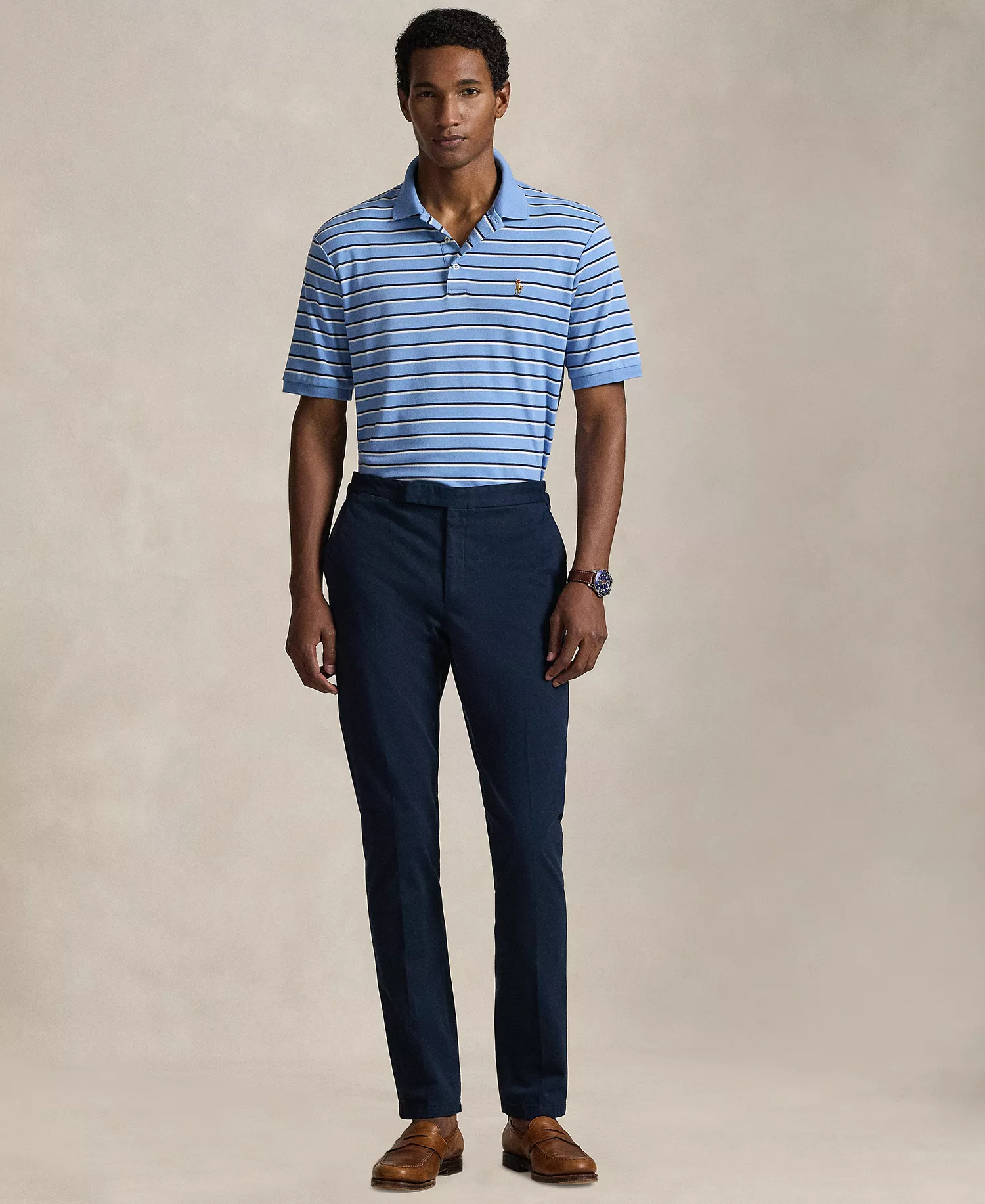 Men's Short-Sleeve Classic-Fit Striped Polo Shirt - Sky Blue Multi - 2XL