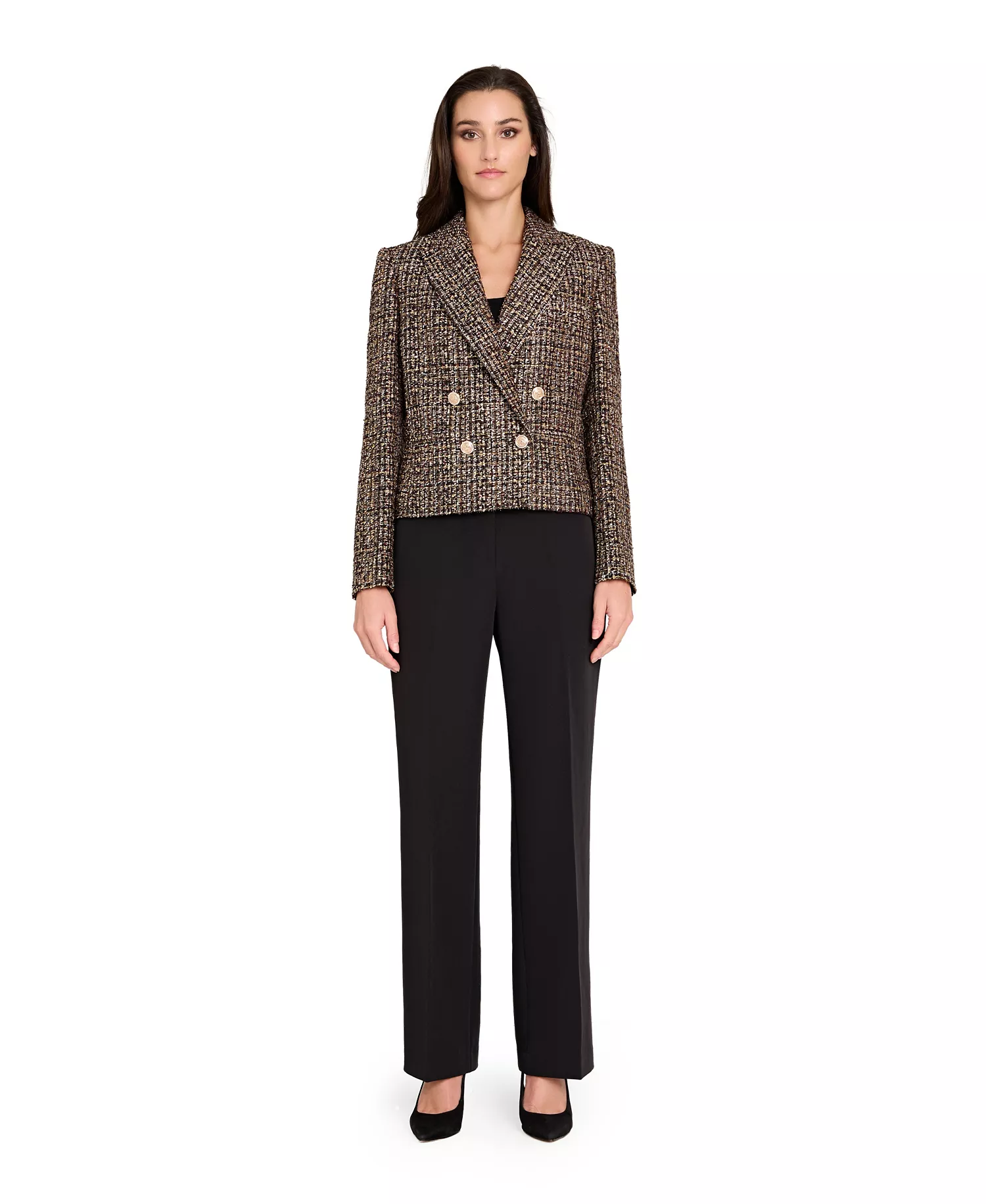 Women's Peak Lapel Collar 1-Button Cropped Jacket - Black/espresso - 14