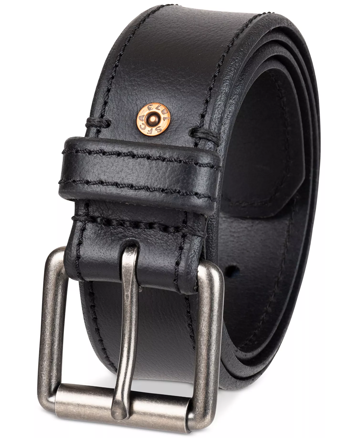 Men's Beveled-Edge Leather Belt - Black - L (38-40)