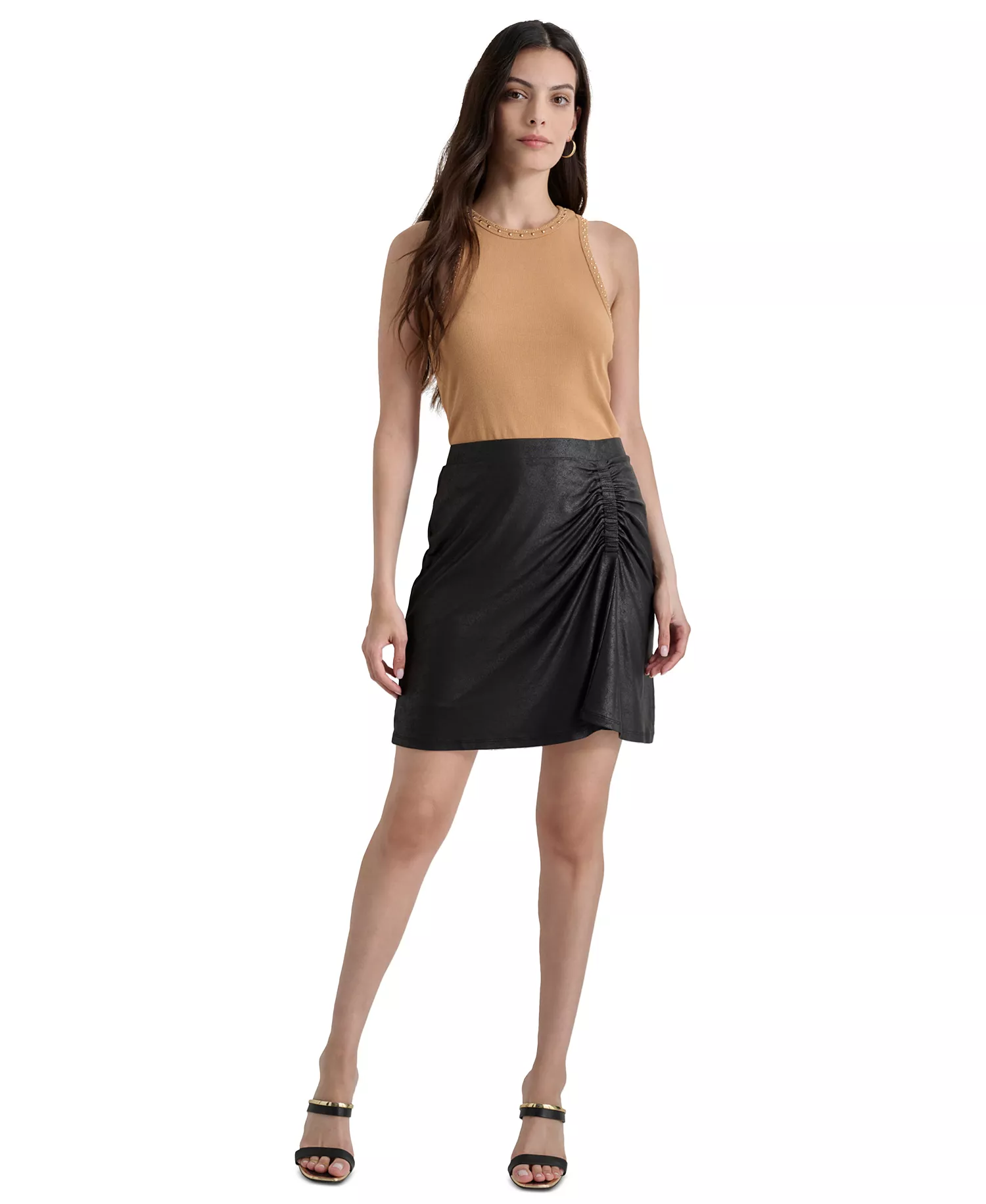 Women's Jersey Cackle Ruched-Front Pull-On Skirt  - Black - XS