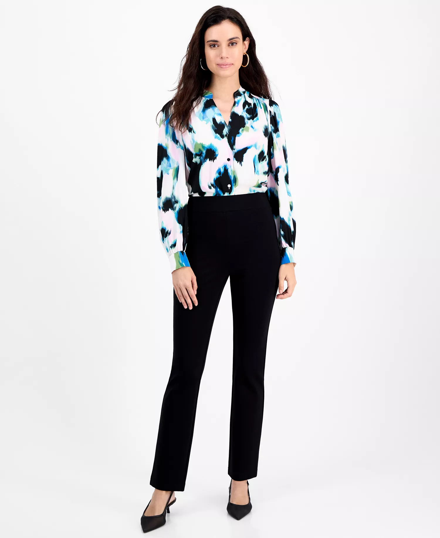 Petite High-Rise Slim Straight-Leg Pants, Macy's Exclusive - Deep Black - P/L