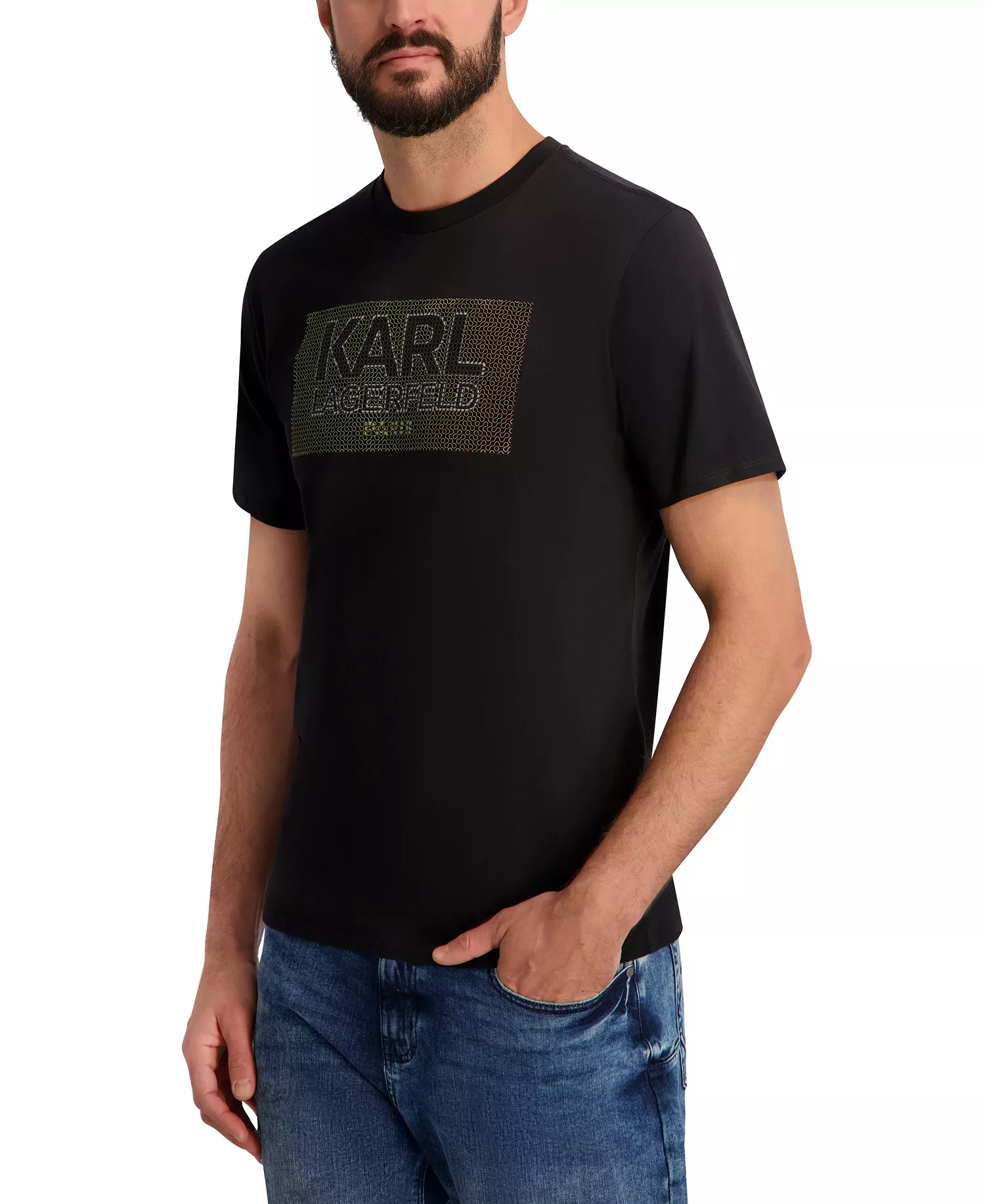 Men's Textured Graphic Print T-Shirt - Black - 2XL