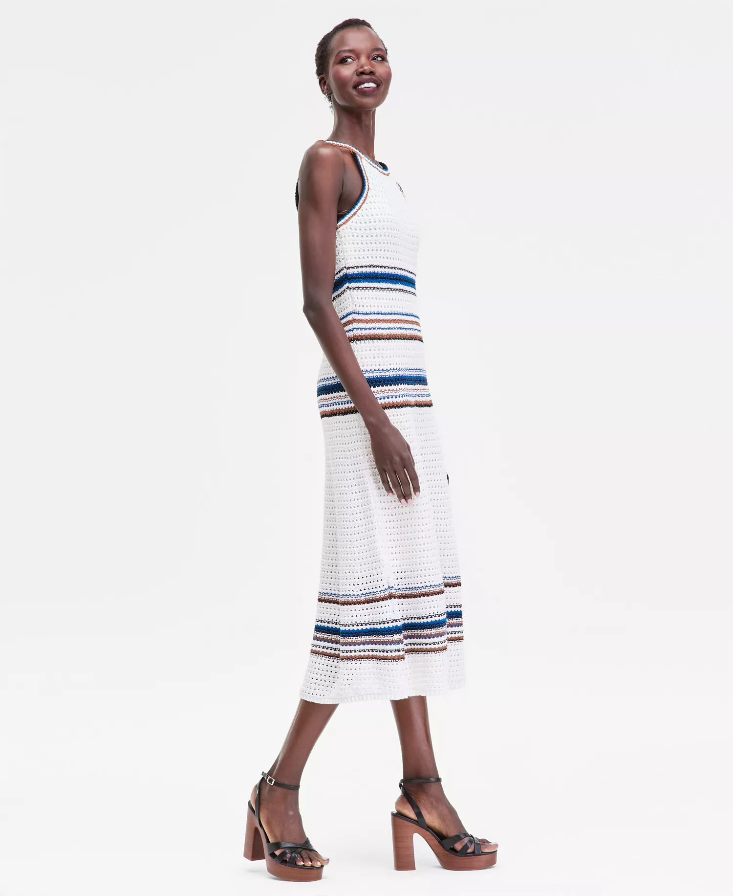 Women's Sleeveless Crochet Stripe Sweater Dress, Macy's Exclusive  - Bri White Combo - L