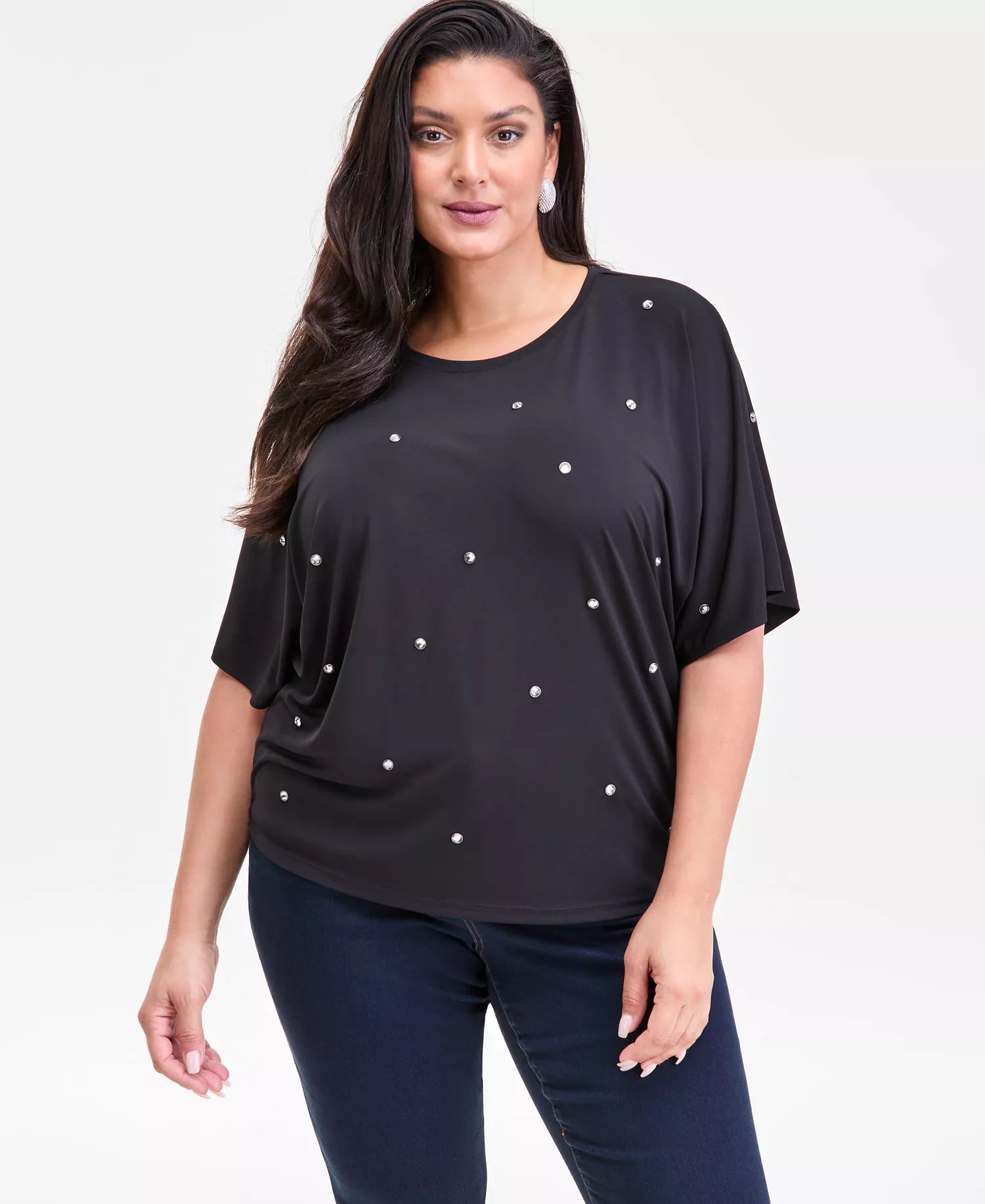 Plus Size Embellished Dolman-Sleeve Top, Macy's Exclusive  - Deep Black - 0X