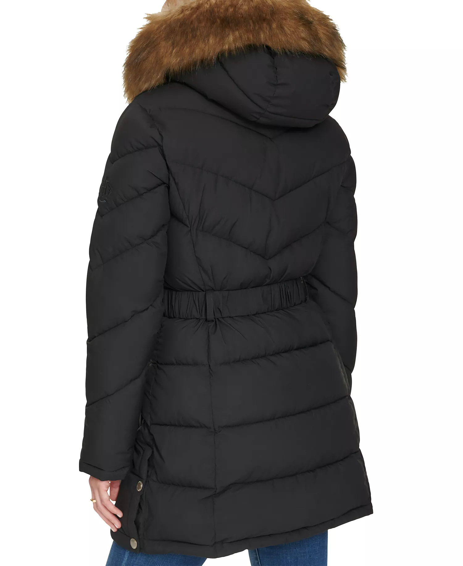 Women's Faux-Fur-Trim Hooded Puffer Coat, Created for Macy's - Black - L