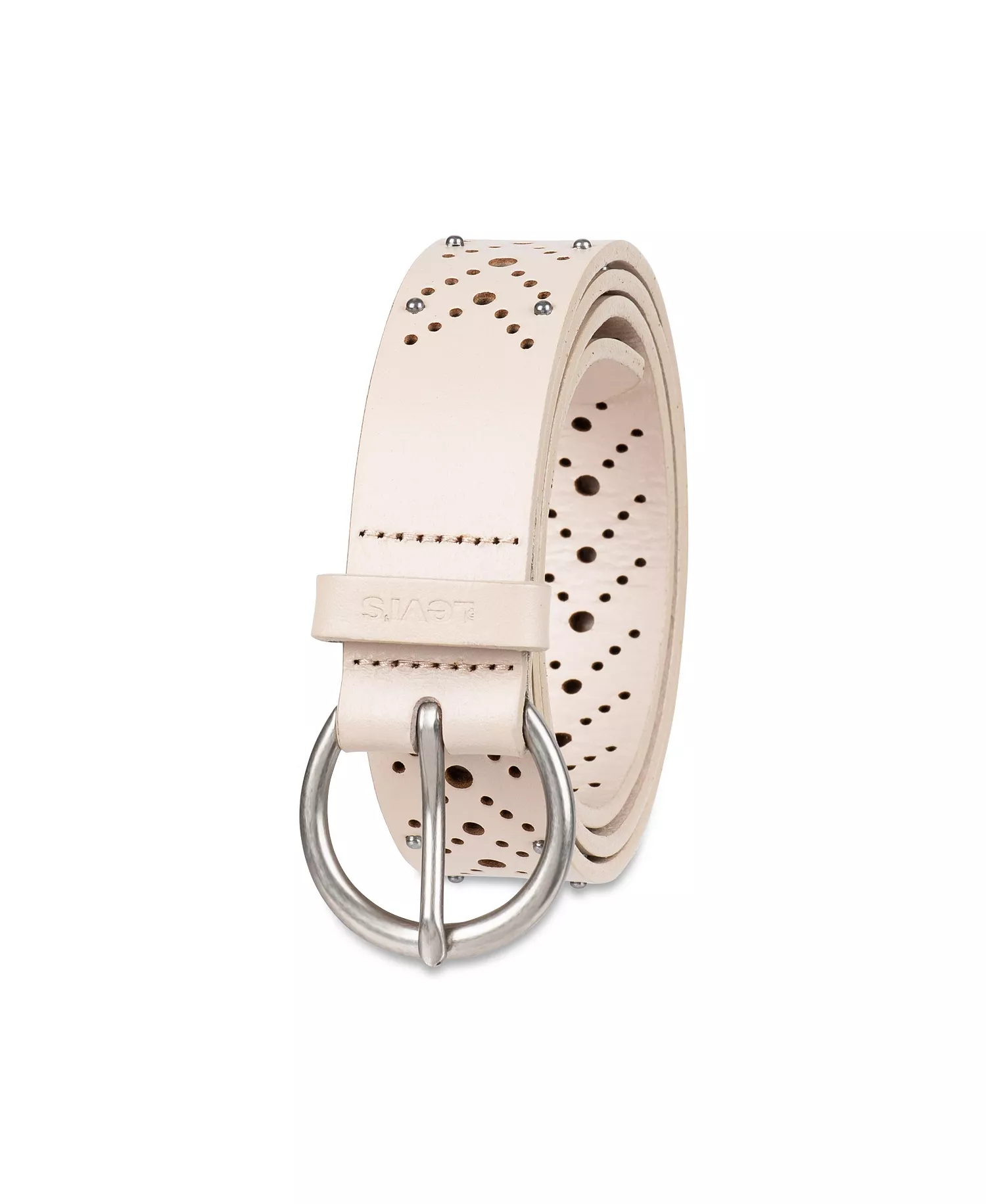 Women's Studded Fully Adjustable Perforated Leather Belt - Wheat - X-Large