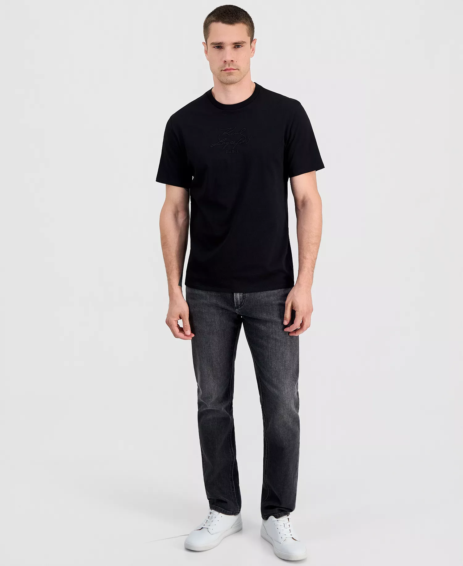 Men's Embroidered Logo Cotton Crewneck T-Shirt - Black - 2XL