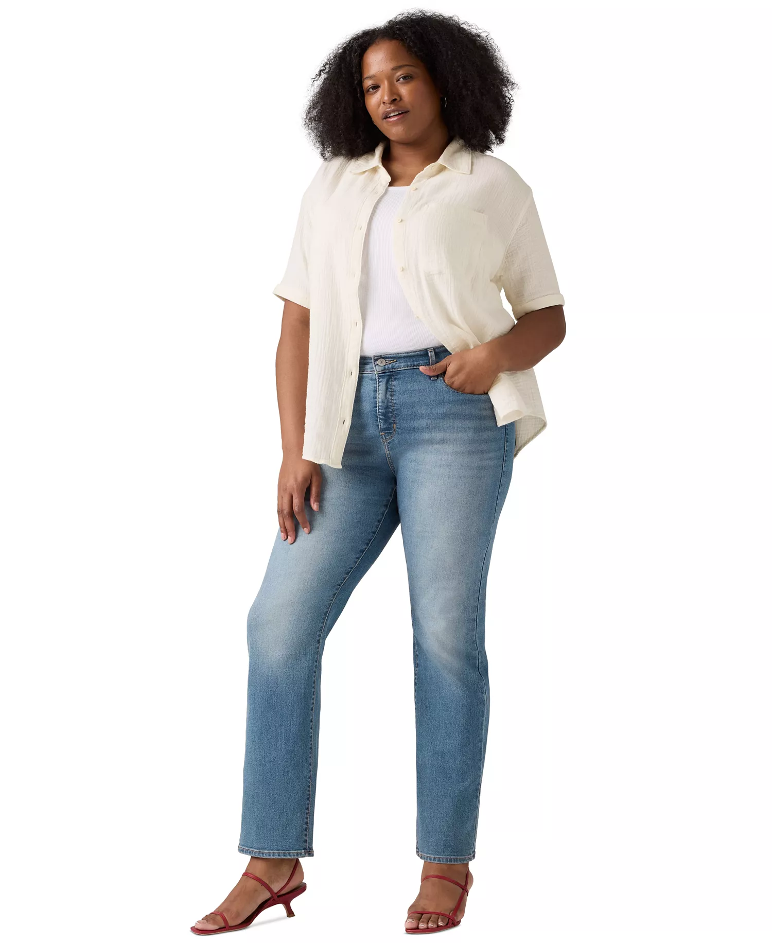 Trendy Plus Size 314 Mid-Rise Shaping Straight-Leg Jeans - Eternal Indigo - 14W