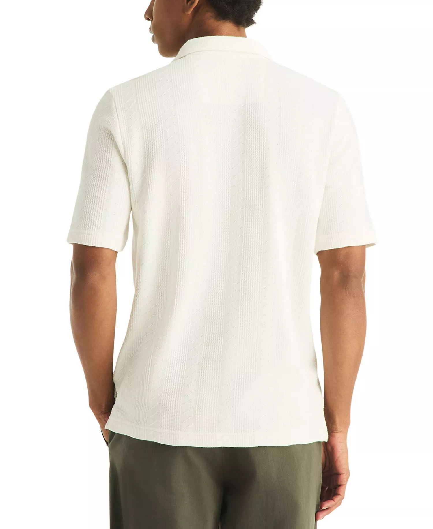 Men's Short-Sleeve Vertical Textured Polo Shirt - Bright White - L