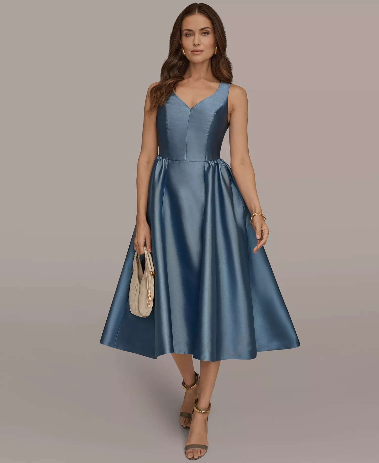 Women's Sleeveless V-Neck A-Line Midi Dress - Washed Indigo - 10