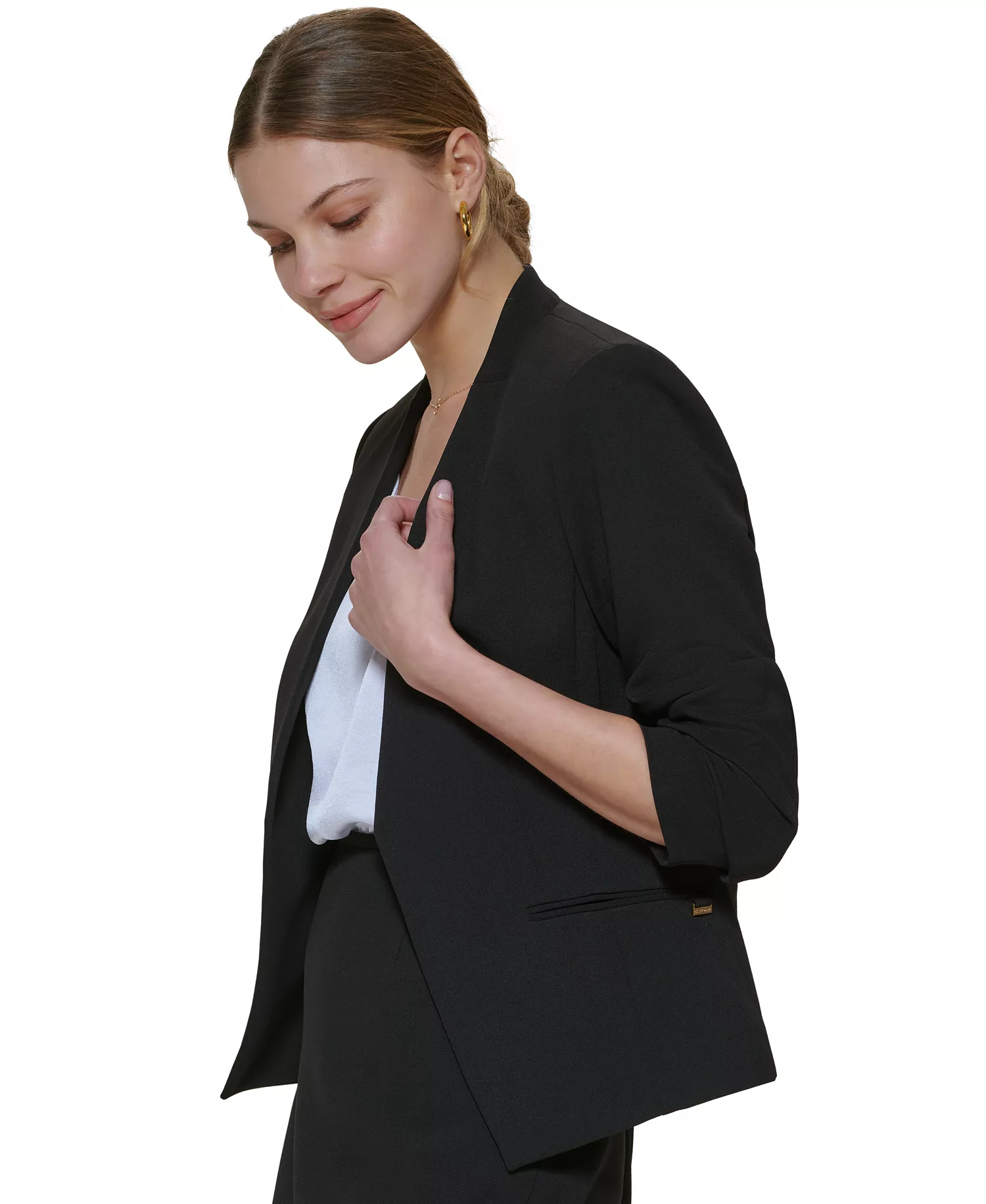 Women's Asymmetrical Open-Front Blazer - Black - 0