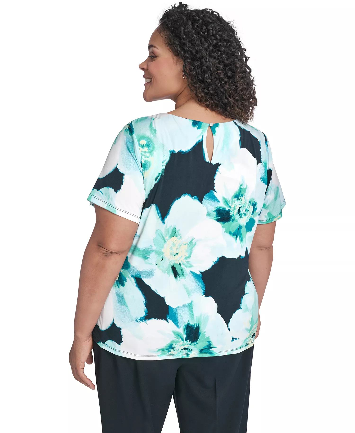 Plus Size Crewneck Short-Sleeve Top - Navy/Seaspray Multi - 1X