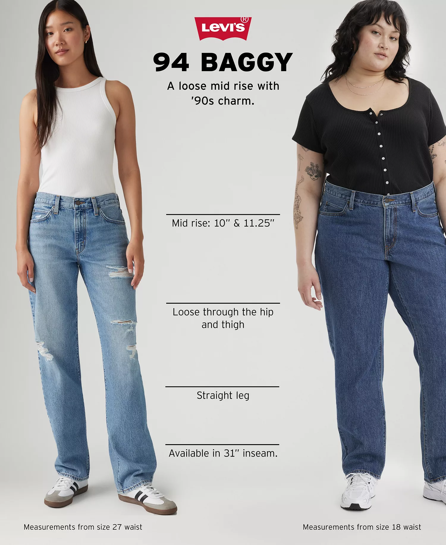 Women's Mid Rise Cotton 94 Baggy Jeans - Black - 23